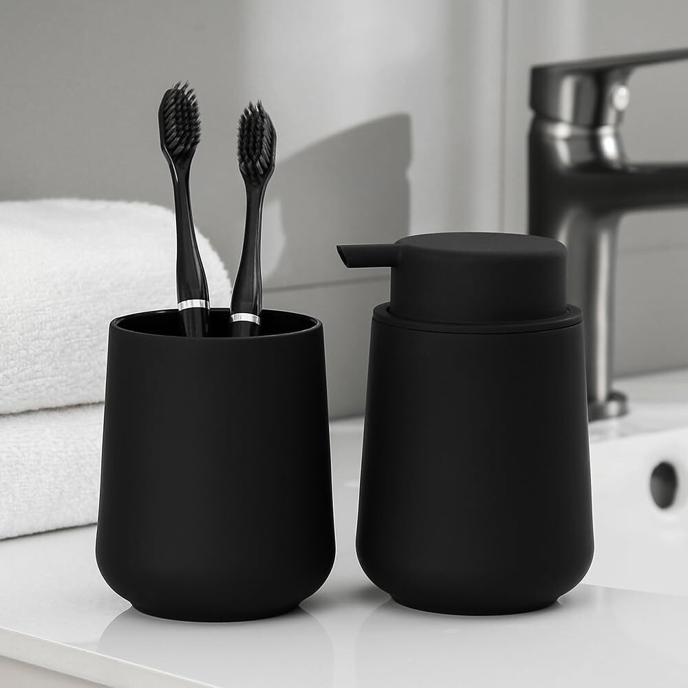 Yaukph Matte White Foaming Hand Soap Dispenser Plastic 11 Oz - Modern Minimalist Style For Bathroom & Kitchen Countertop Refillable