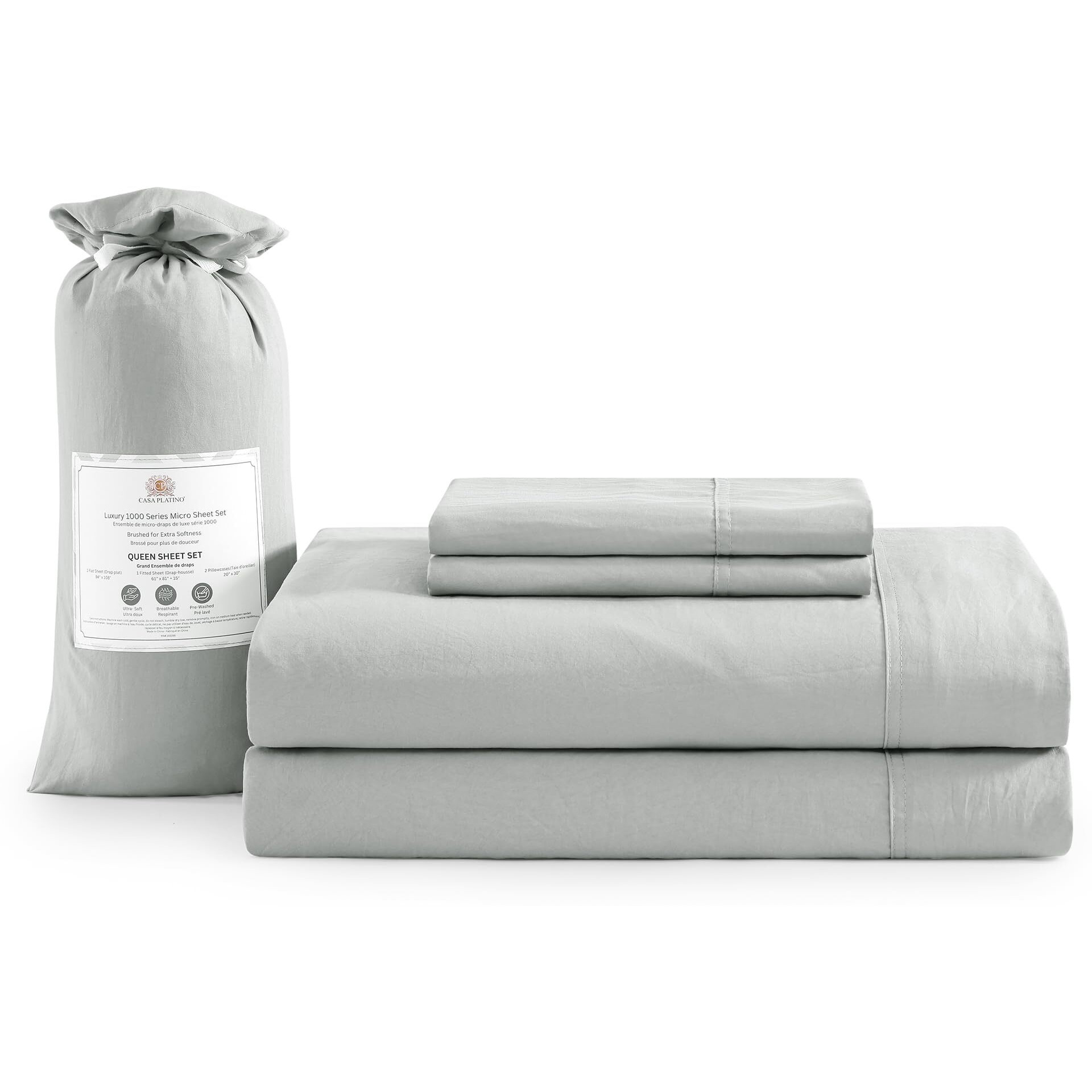 Casa Platino California King Bed Set  Pre-Washed Ultra Soft California King Bed Sheets Set  Brushed Microfiber Sheets California King Size  California King Size Sheets Set With Deep Pockets - Silver