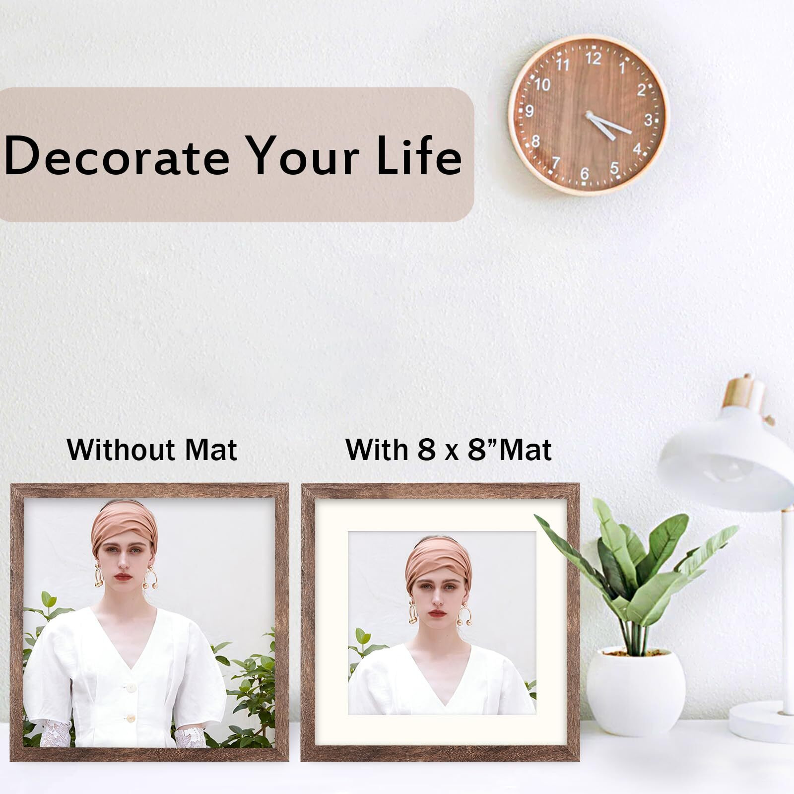 Orivan 11X11 Square Picture Frame Display Photo 8X8 With Mat Or 11X11 Without Mat Distressed Wood Grain Photo Frame For Wall And Tabletop Decoration Brown