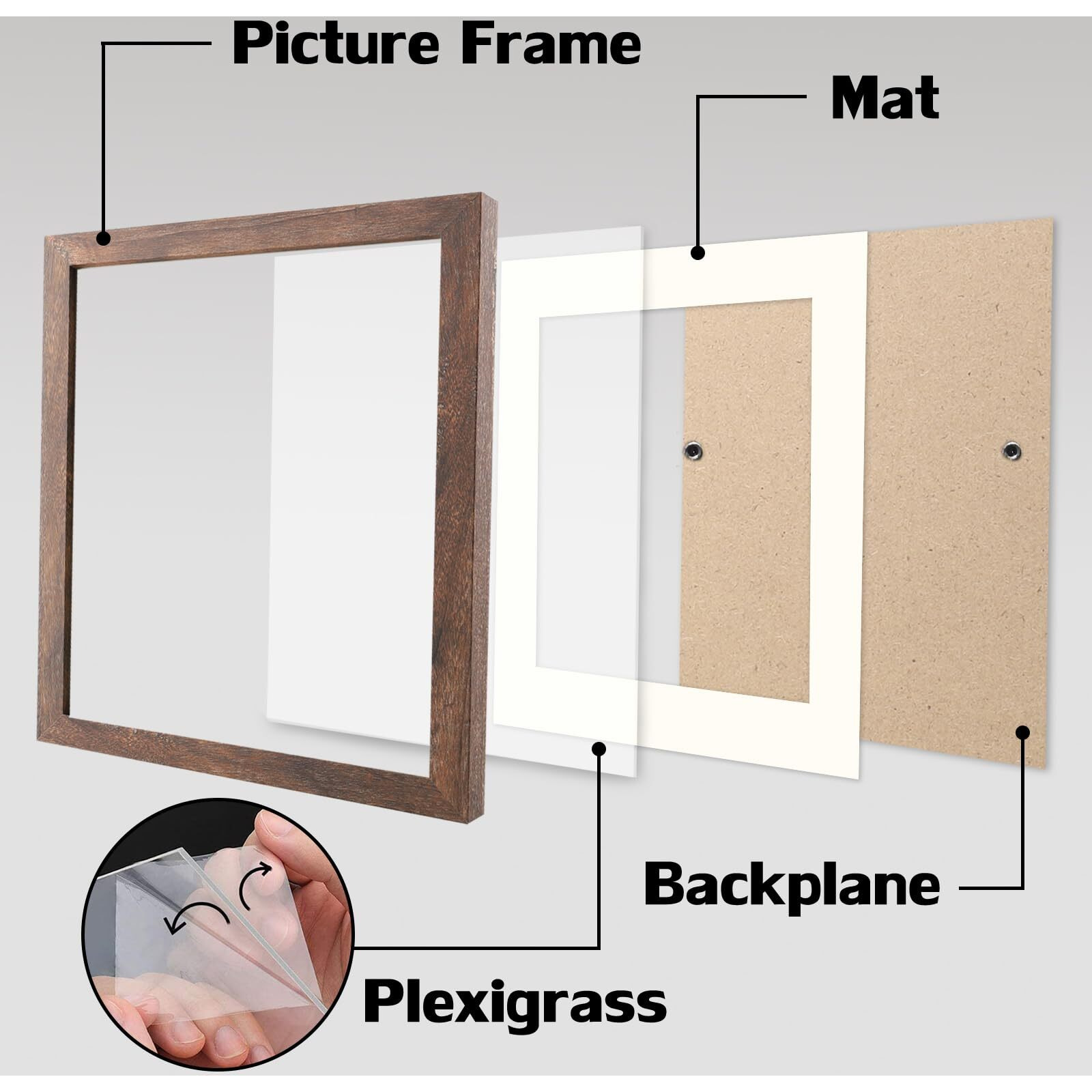 Orivan 11X11 Square Picture Frame Display Photo 8X8 With Mat Or 11X11 Without Mat Distressed Wood Grain Photo Frame For Wall And Tabletop Decoration Brown
