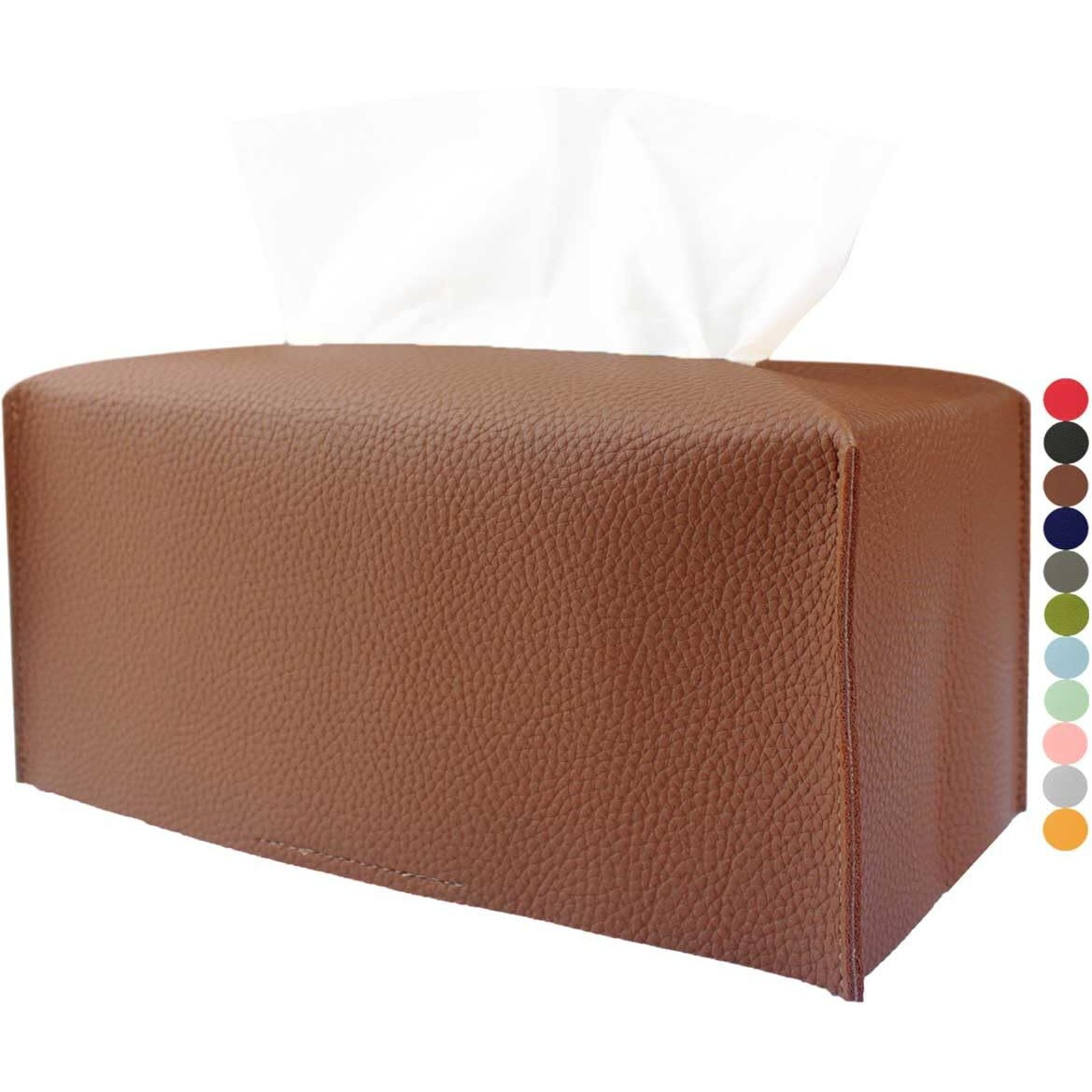 Rectangle Tissue Box Cover Brown - Normal Size Leather Rectangular Tissue Box Cover [Jesmini] Faux Leather Tissue Box Holder Long For Normal Rectangular Facial Tissue Box
