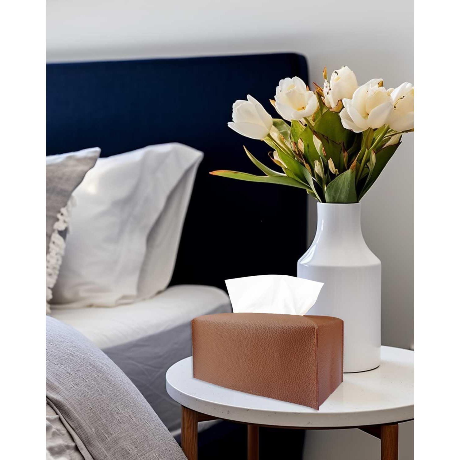 Rectangle Tissue Box Cover Brown - Normal Size Leather Rectangular Tissue Box Cover [Jesmini] Faux Leather Tissue Box Holder Long For Normal Rectangular Facial Tissue Box