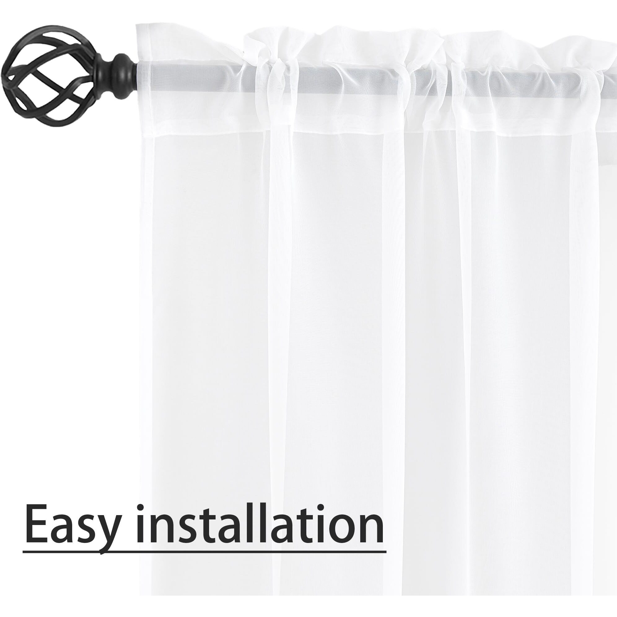 Karseteli Semi Voile White Sheer Small Curtains 45 Inches Long 2 Panels Rod Pocket Window Treatment For Living Room Bedroom Dining Room(White 42"" W X 45"" L)