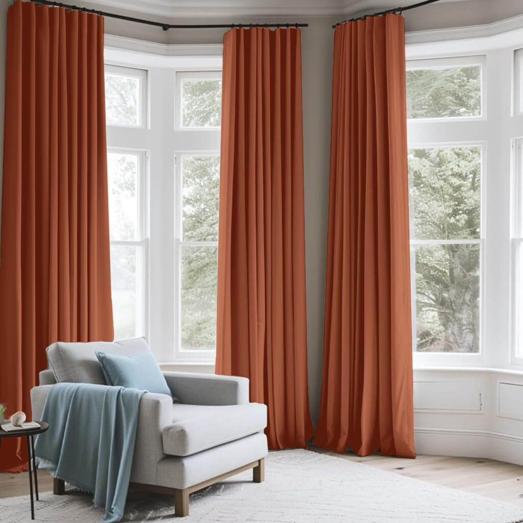 Inovaday Thermal Sliding Door Curtains 100% Blackout Extra Wide Patio Door Curtains Linen Textured Farmhouse Sliding Glass Door Curtain Drapes (1 Panel  W100 X L84  Burnt Orange)