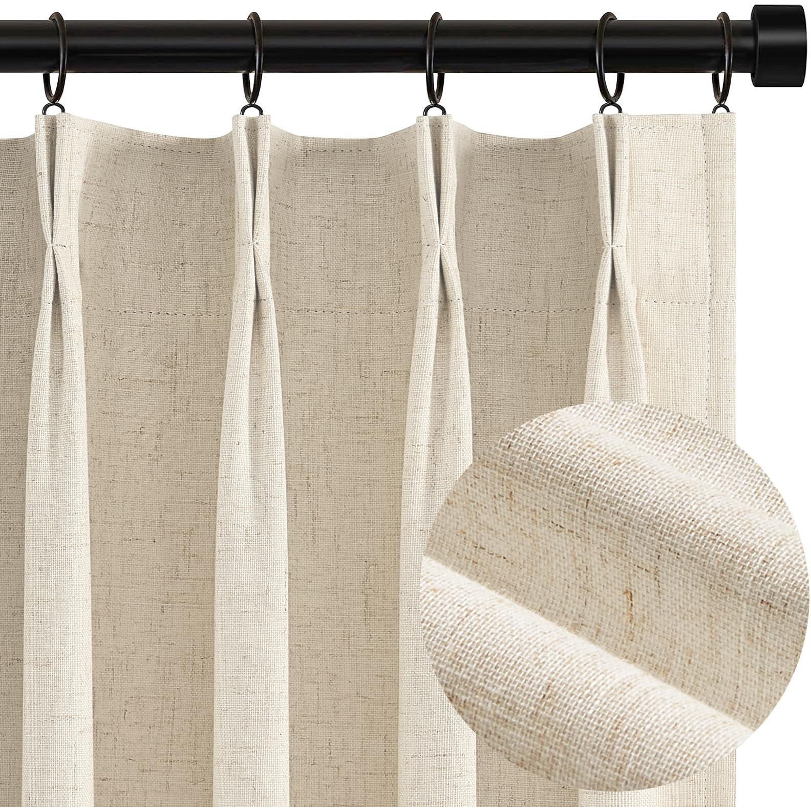 Topfinel 100 Inch Long Tan Black Out Custom Drapery Panels  Burlap Opaque Double Pinch Pleated Window Coverings  Kids Heat Blocking Back Tab Curtains
