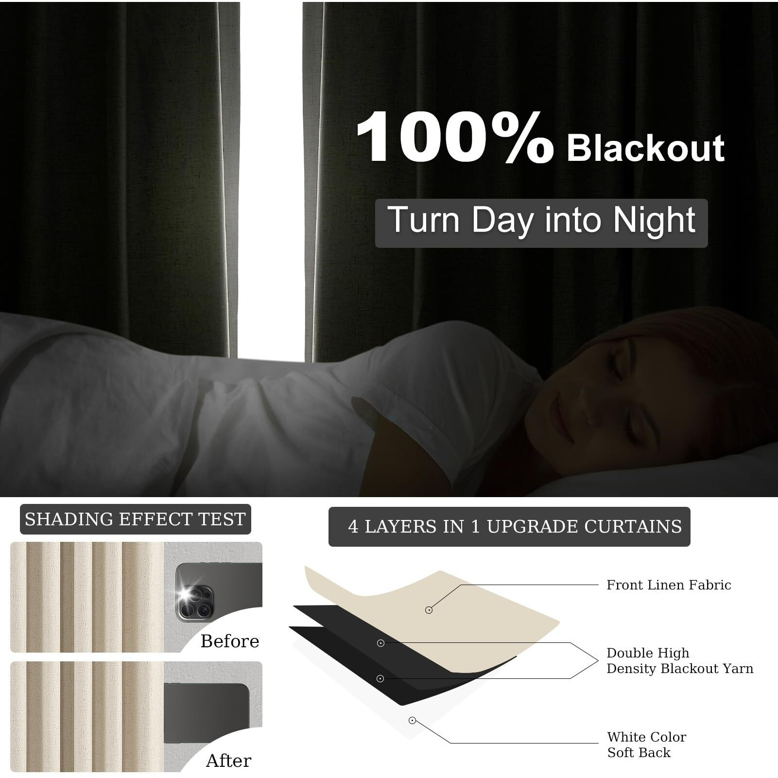 Topfinel 100 Inch Long Tan Black Out Custom Drapery Panels  Burlap Opaque Double Pinch Pleated Window Coverings  Kids Heat Blocking Back Tab Curtains
