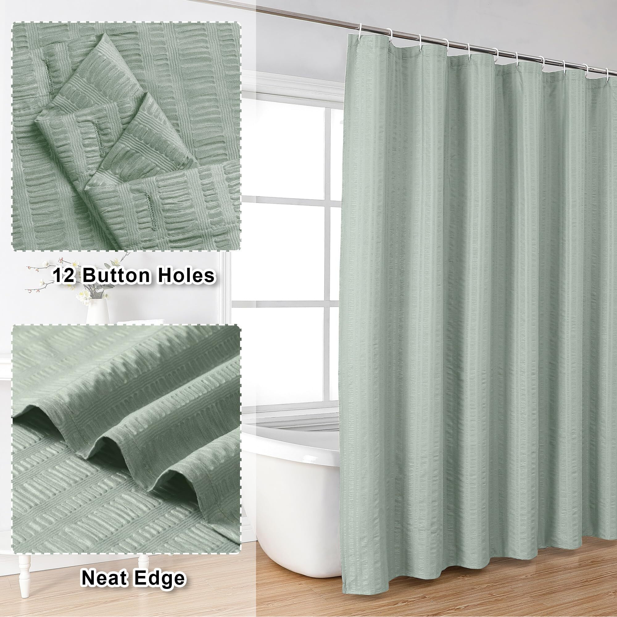 Aiyufeng Moga Sage Green Shower Curtain - 3D Embossed Cloth Shower Curtain For Bathroom  Hotel Luxury Green Bathroom Curtains  Machine Washable  Standard Size 72Wx78H