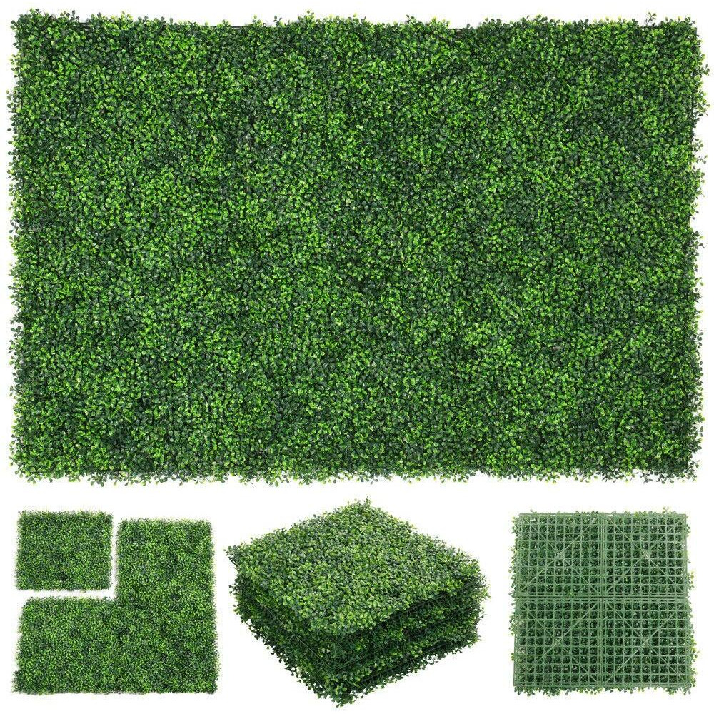 Zxmoto 10"" X 10"" Artificial Boxwood Hedge Panels 24Pcs Faux Greenery Wall Privacy Hedge Screen  Grass Wall Decoration Faux Greenery Wall Panel For Indoor Outdoor Garden Backyard Home Decor