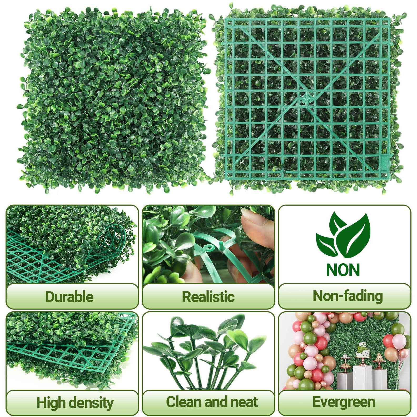 Zxmoto 10"" X 10"" Artificial Boxwood Hedge Panels 24Pcs Faux Greenery Wall Privacy Hedge Screen  Grass Wall Decoration Faux Greenery Wall Panel For Indoor Outdoor Garden Backyard Home Decor