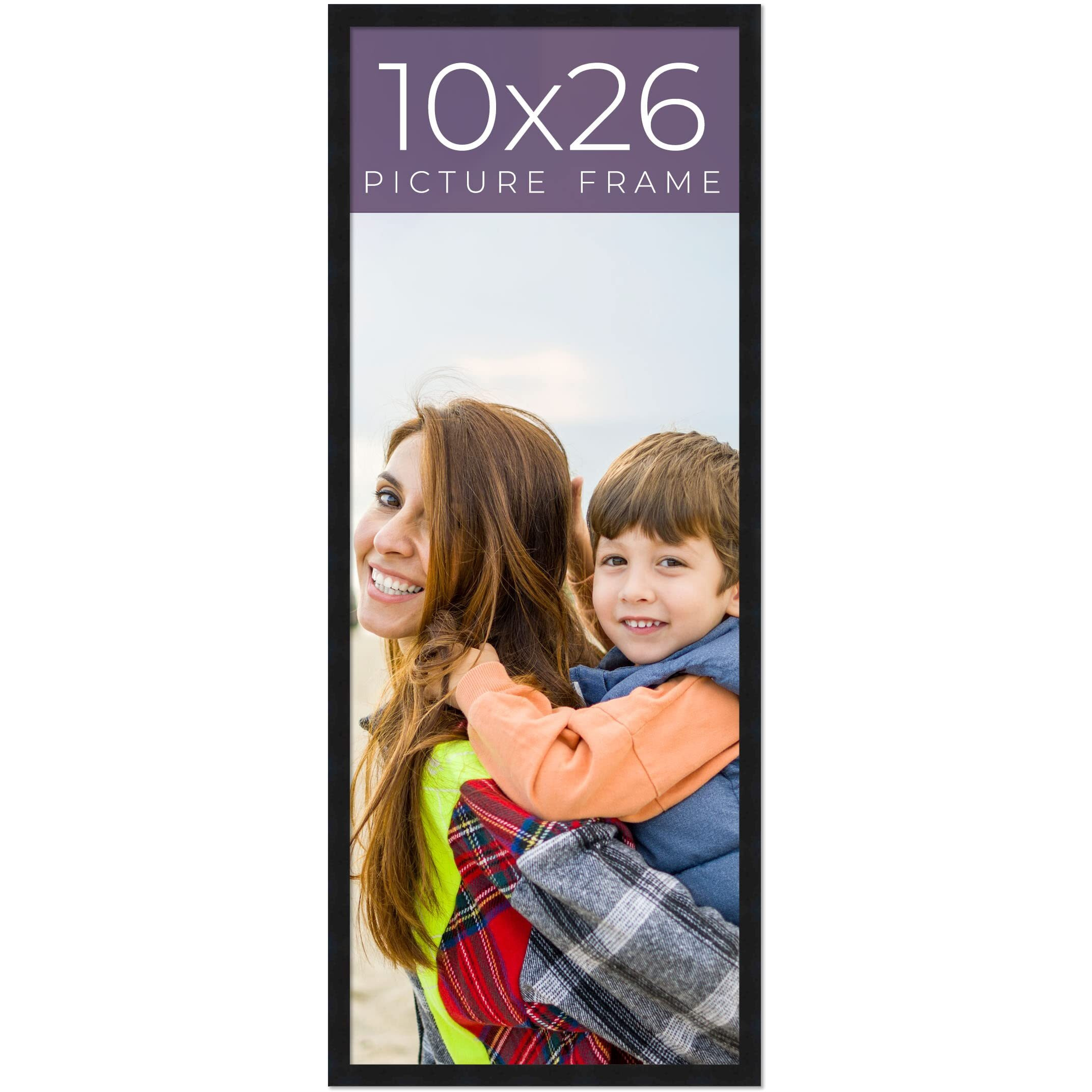 10X26 Frame Black Real Wood Picture Frame Width 0.75 Inches | Interior Frame Depth 0.5 Inches | Noir Classique Mid Century Photo Frame Complete With Uv Acrylic  Foam Board Backing & Hanging Hardware