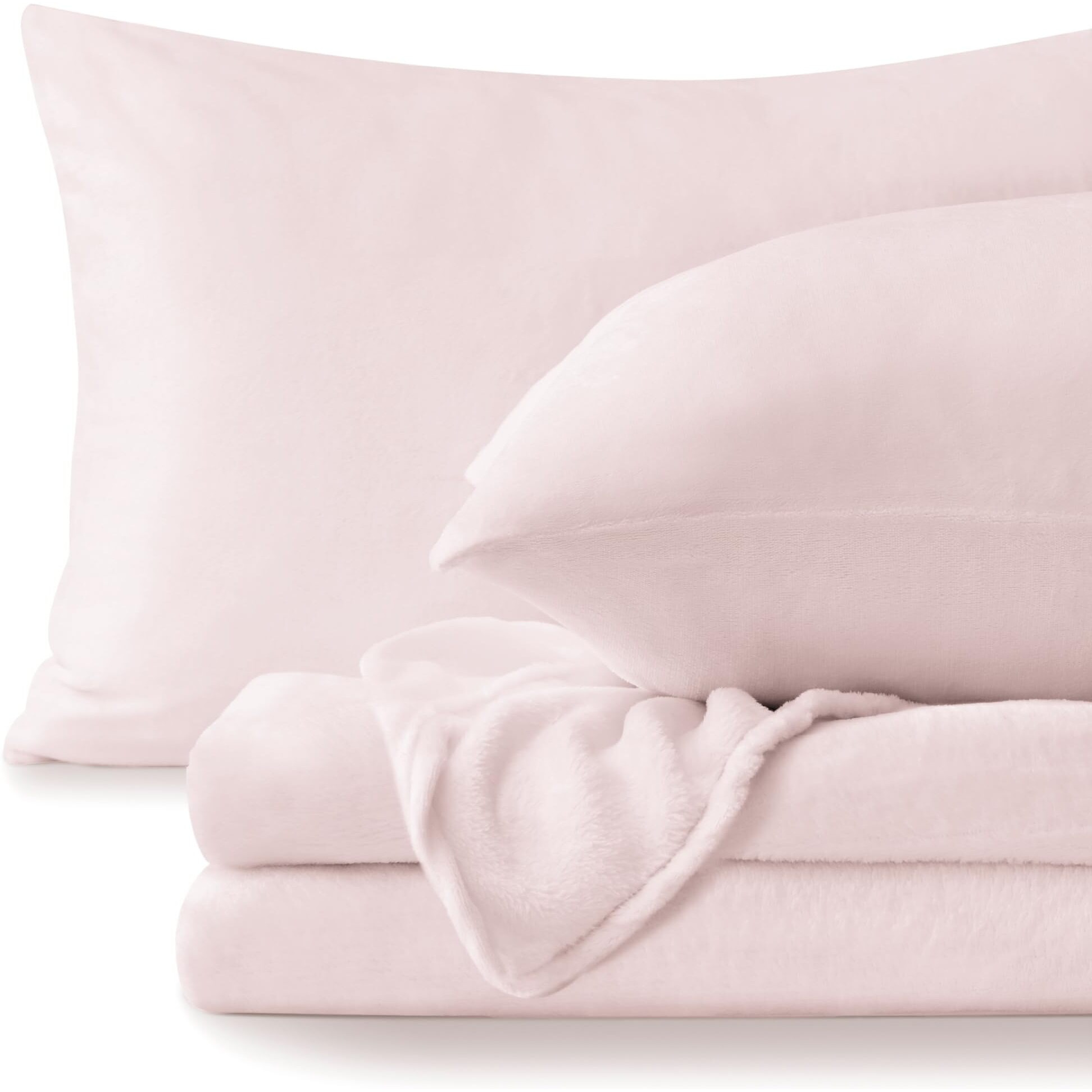 Bedelite Flannel Sheets King Size Pink - Super Soft Fleece Sheets Set Fluffy Extra Plush  4 Piece(Include Fitted Sheet  Flat Sheet  2 Pillowcases)