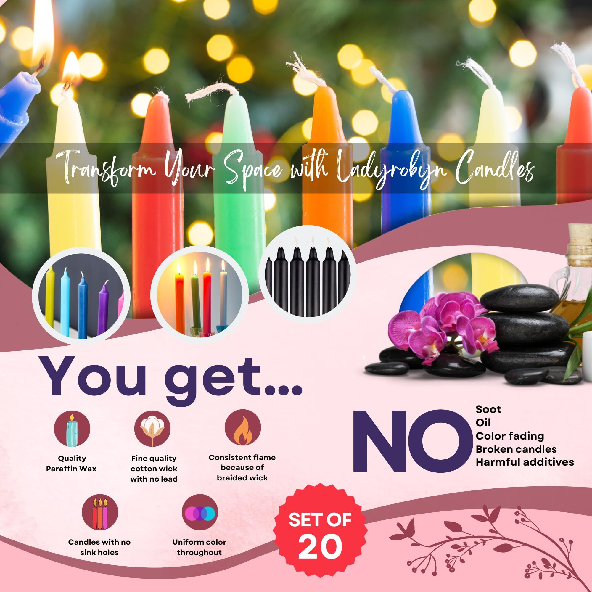 Black Taper Candles - Set Of 20 Dripless Candles Halloween Flickering Candles  Ideal For Halloween  Christmas  Holiday Decor  Theme Party  Spell Candles (Set Of 20  Black)