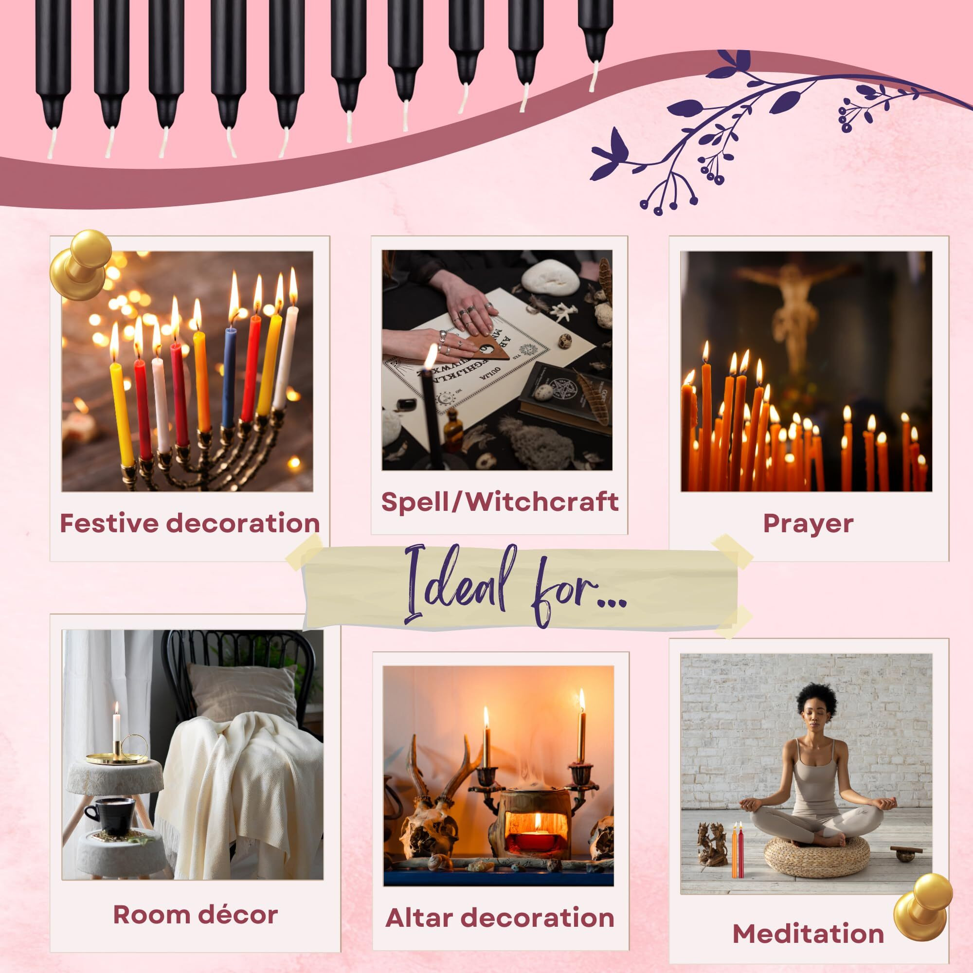 Black Taper Candles - Set Of 20 Dripless Candles Halloween Flickering Candles  Ideal For Halloween  Christmas  Holiday Decor  Theme Party  Spell Candles (Set Of 20  Black)