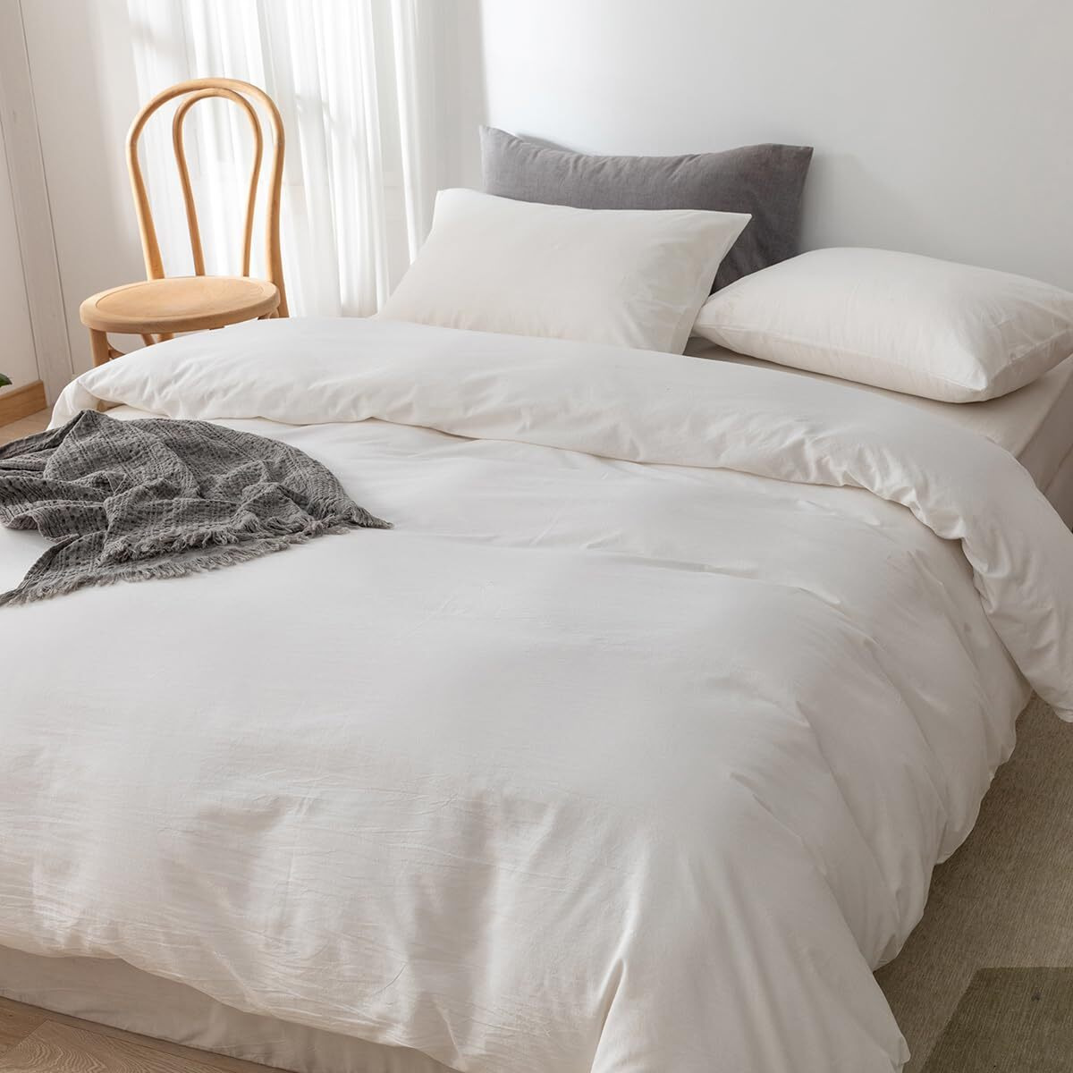 Ecocott White Duvet Cover California King Size  100% Washed Cotton 1 Duvet Cover With Zipper And 2 Pillowcases  Ultra Soft And Easy Care Breathable Bedding Set (White  California King)