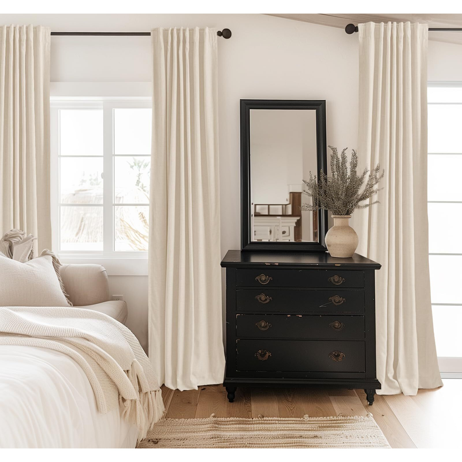Inovaday 100% Cream Blackout Curtains For Bedroom  Thermal Insulated Linen Blackout Curtains 120 Inch Length 2 Panels Set  Back Tab/Rod Pocket Room Darkening Curtains For Nursery - Cream  W50 X L120