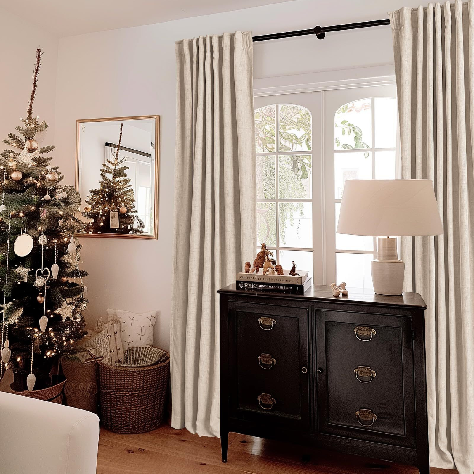 Inovaday 100% Blackout Curtains For Bedroom  Thermal Insulated Linen Blackout Curtains 72 Inch Length 2 Panels Set  Back Tab/Rod Pocket Room Darkening Curtains For Bedroom  Nursery -Oatmeal W50 X L72