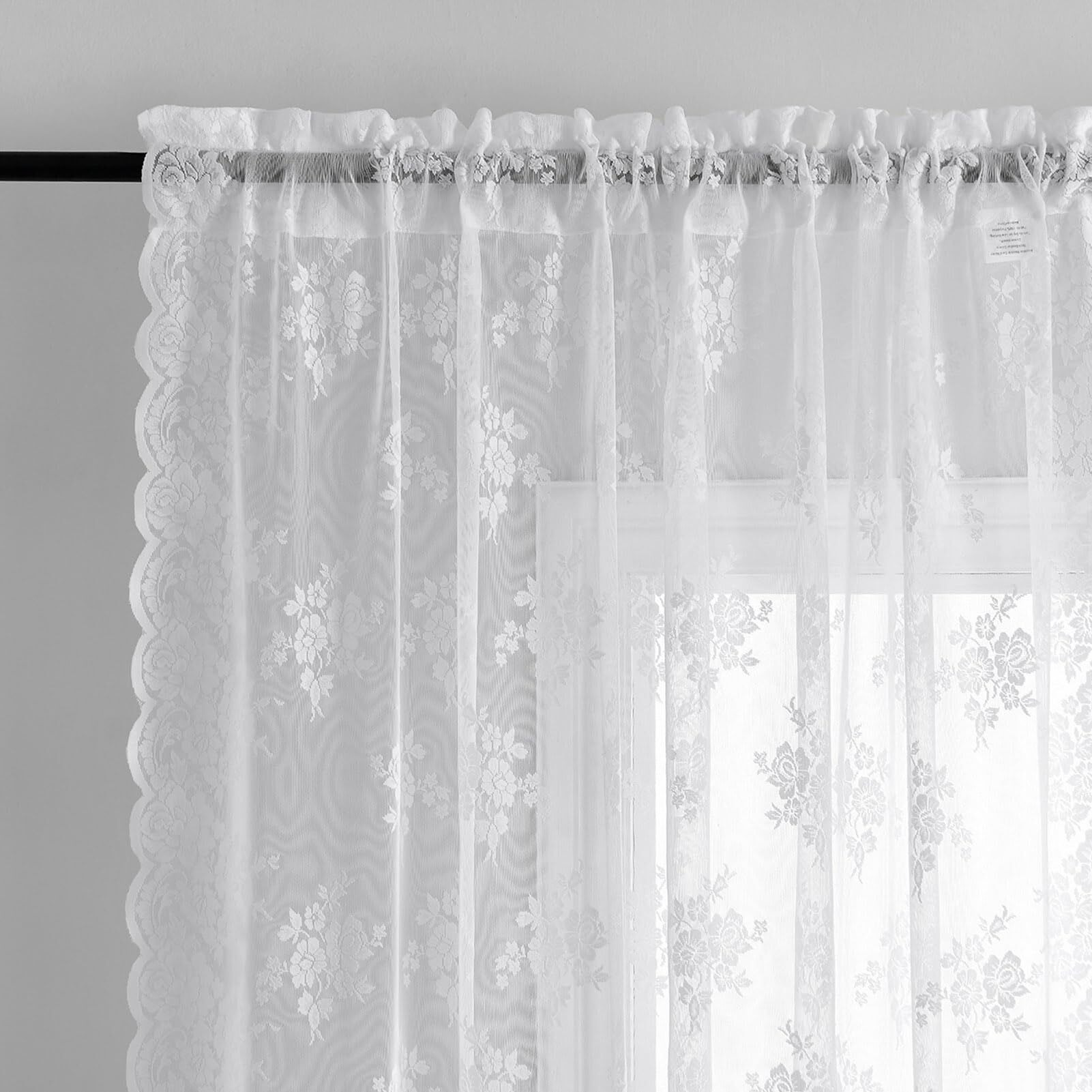 Kotile White Lace Curtains 102 Inches Long For Living Room  2 Panels Country Rustic Floral Vintage Sheer Lace Curtains For Bedroom  Rod Pocket Privacy Light Filtering Sheer Curtains  52 X 102 Inch