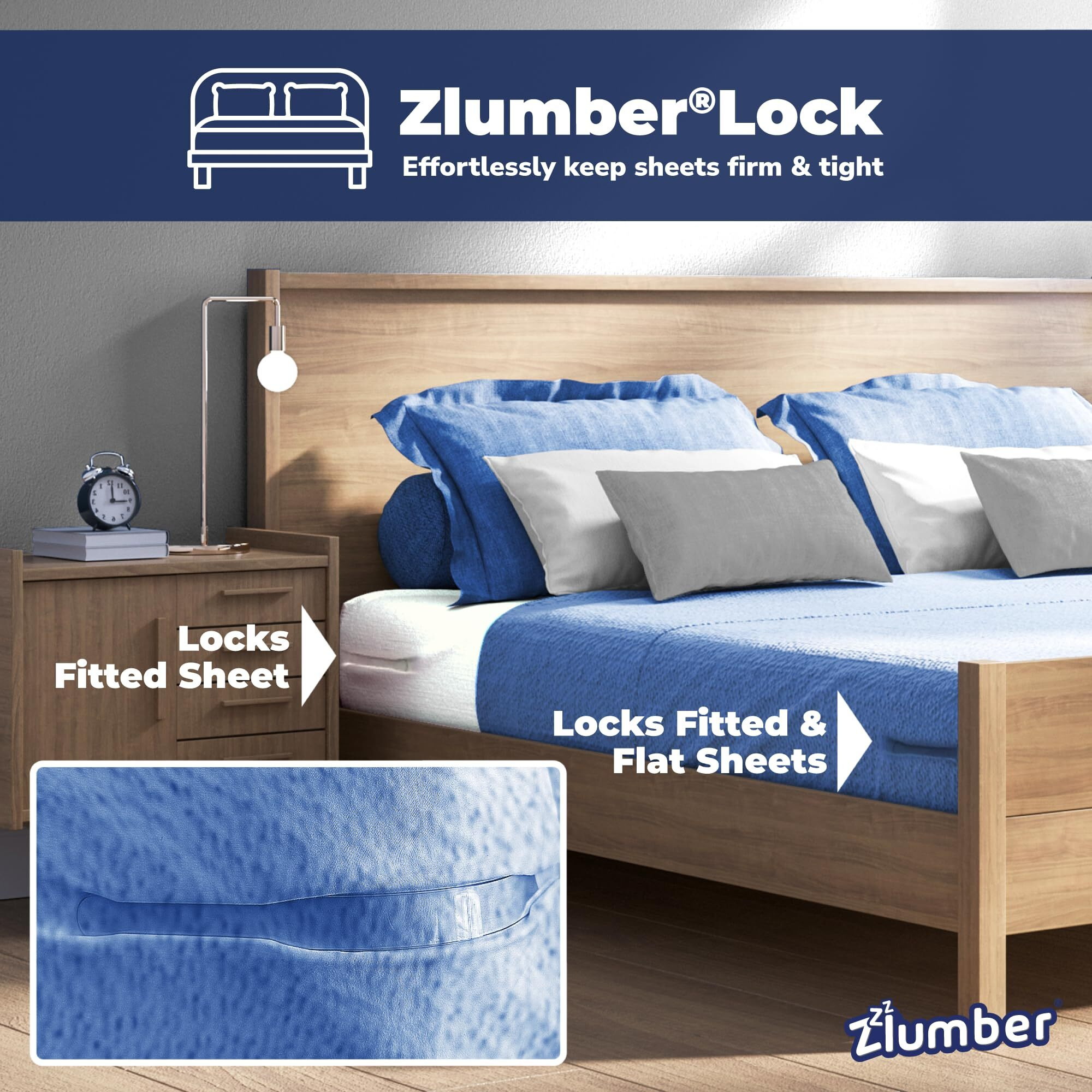 Zlumber Lock Sheet Holders Keep Sheets Firm & Tight - Ultimate Bed Sheet Holder Straps With Bedsheet Clips/Straps No More Loose Sheets  Fits  Easy One-Time Installation
