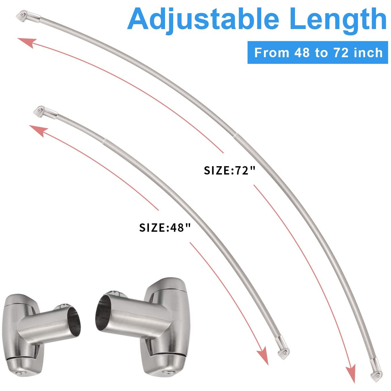 Curved Shower Curtain Rod  Toprod Round Shower Curtain Rod 48-72 Inches Adjustable  Rounded Bowed Stainless Steel Shower Rods For Bathroom  Bathtub  More Shower Space  Brushed Nickel  Need To Drill