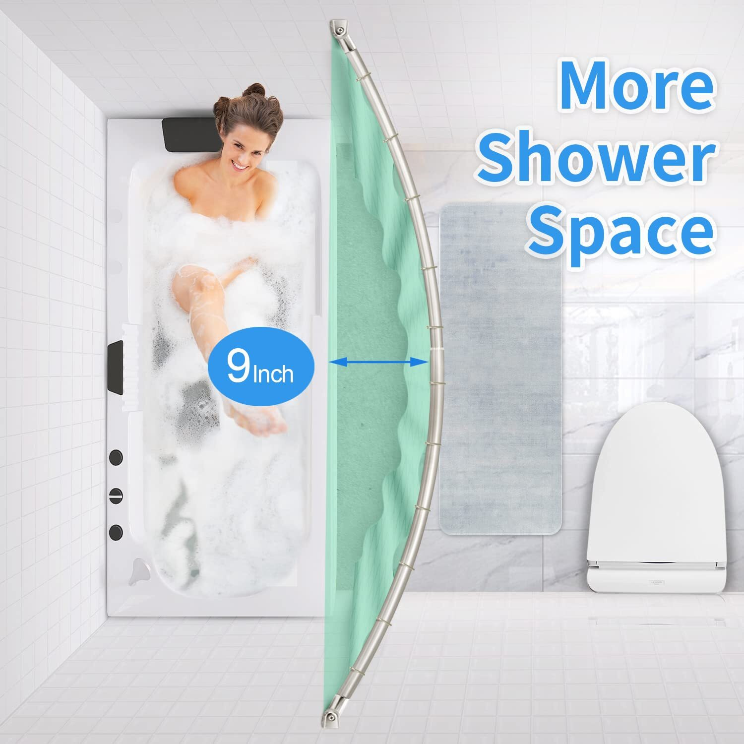 Curved Shower Curtain Rod  Toprod Round Shower Curtain Rod 48-72 Inches Adjustable  Rounded Bowed Stainless Steel Shower Rods For Bathroom  Bathtub  More Shower Space  Brushed Nickel  Need To Drill