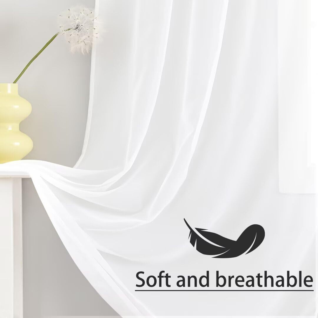 Karseteli Semi Voile White Sheer Curtains 84 Inches Long 2 Panels Rod Pocket Window Treatment For Living Room Bedroom Dining Room(White 42"" W X 84"" L)