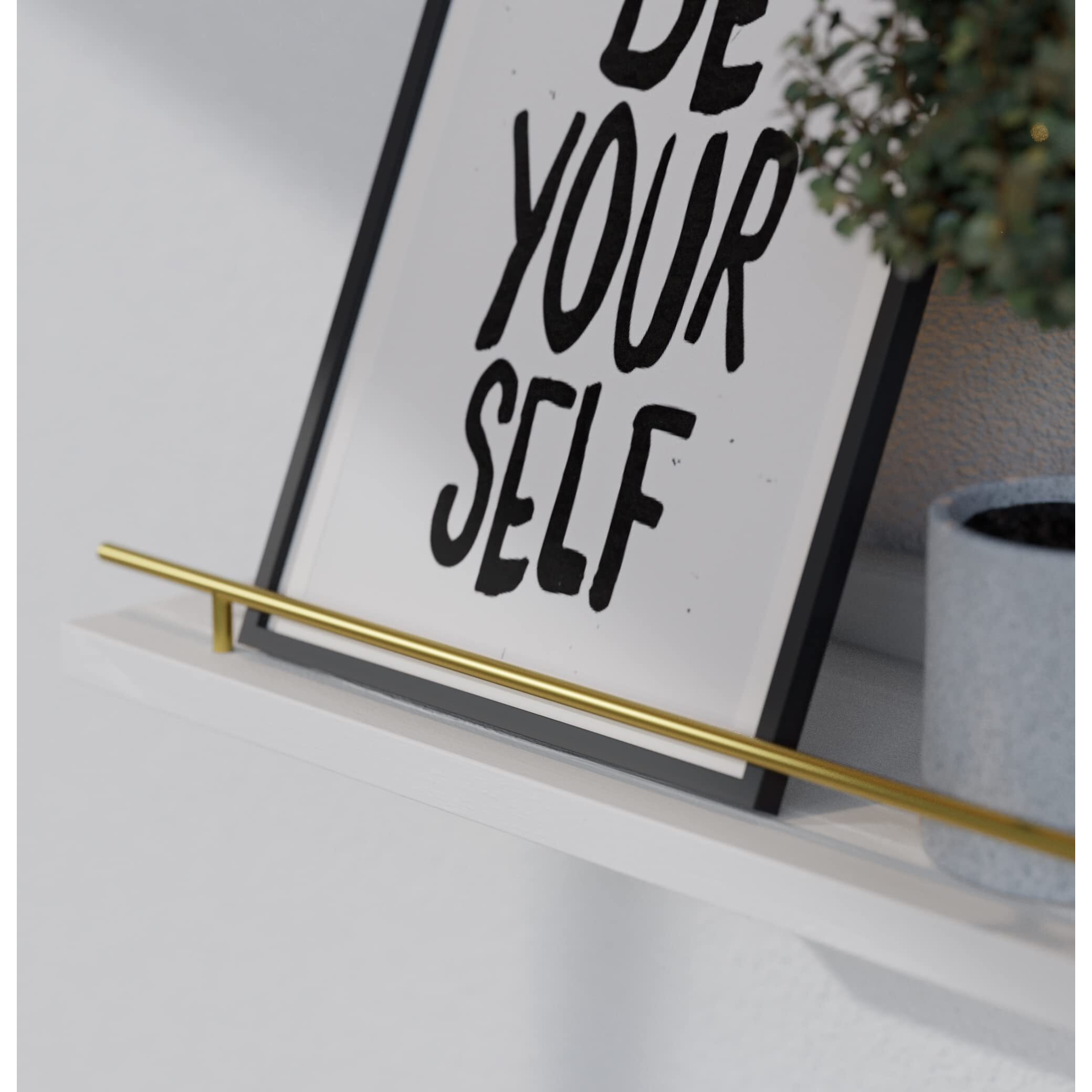 Wopitues Floating Shelves 24 Inch With Gold Metal Guardrail  Shelves For Wall Decor Set Of 3  Wall Shelves For Bedroom  Bathroom  Kitchen  Living Room  Plants  Picture Frames  Art- White And Gold