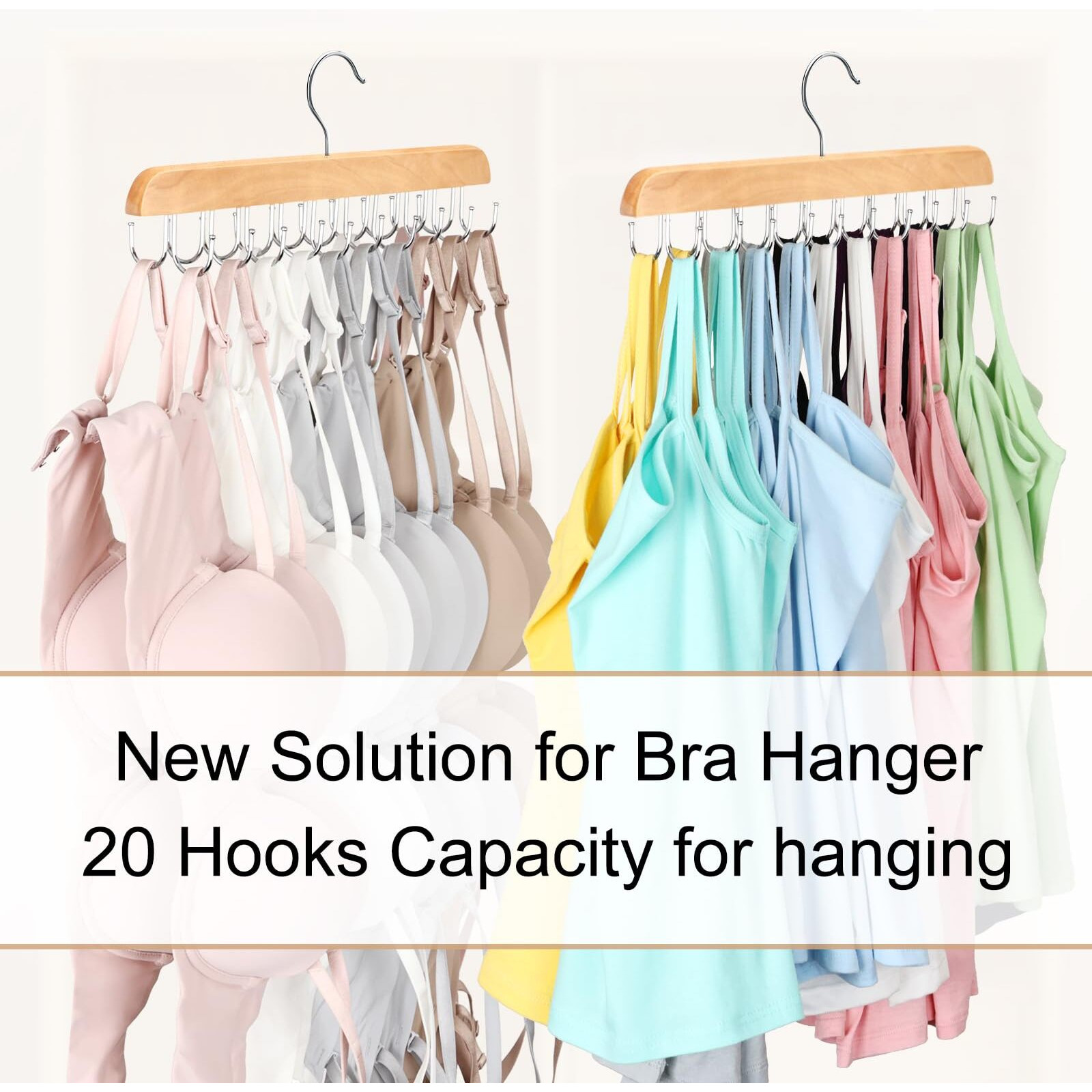 Resovo Bra Hanger For Closet  Tank Top Hanger 20 Hooks Capacity Foldable Wood Space Saving Hanger Closet Organizers And Storage For Dorm & Apartment For Tank Top  Bra  Scarf Etc.