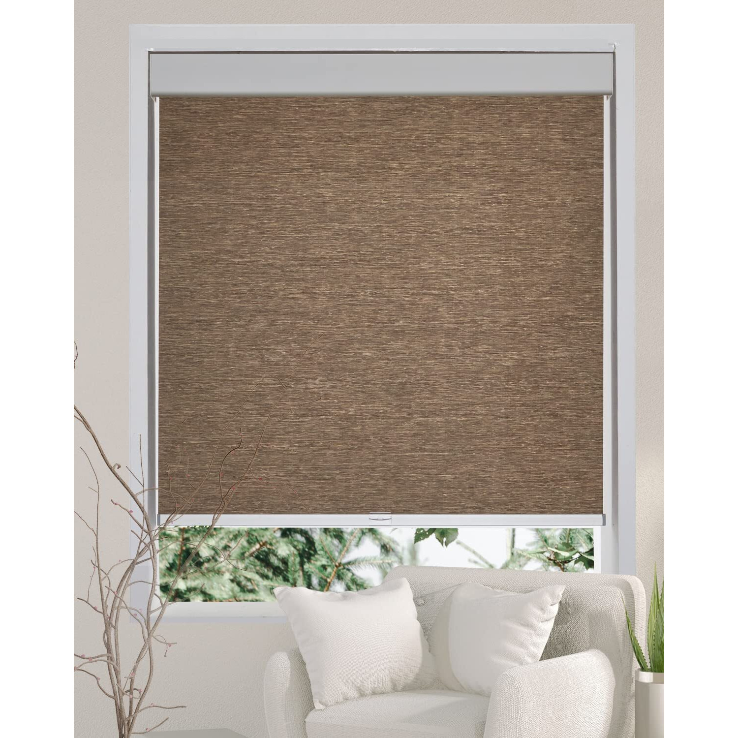 Persilux Free-Stop Cordless Window Blinds Light Filtering Roller Shades For Windows (Brown 45 "&quotW X 72 "&quotH) Natural Woven Uv Protection Privacy Roller Blinds For Window Shades For Home  Living Room  Door