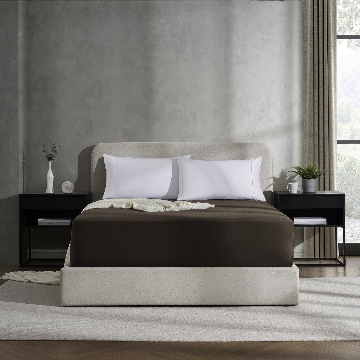 Nestl Extra Deep Pocket King Fitted Sheet  Brown Fitted Sheet King Size  1800 Microfiber King Fitted Sheet Only  Ultra Soft King Bed Fitted Sheet Fits Up To 24 Inch Mattress - King Size Fitted Sheets