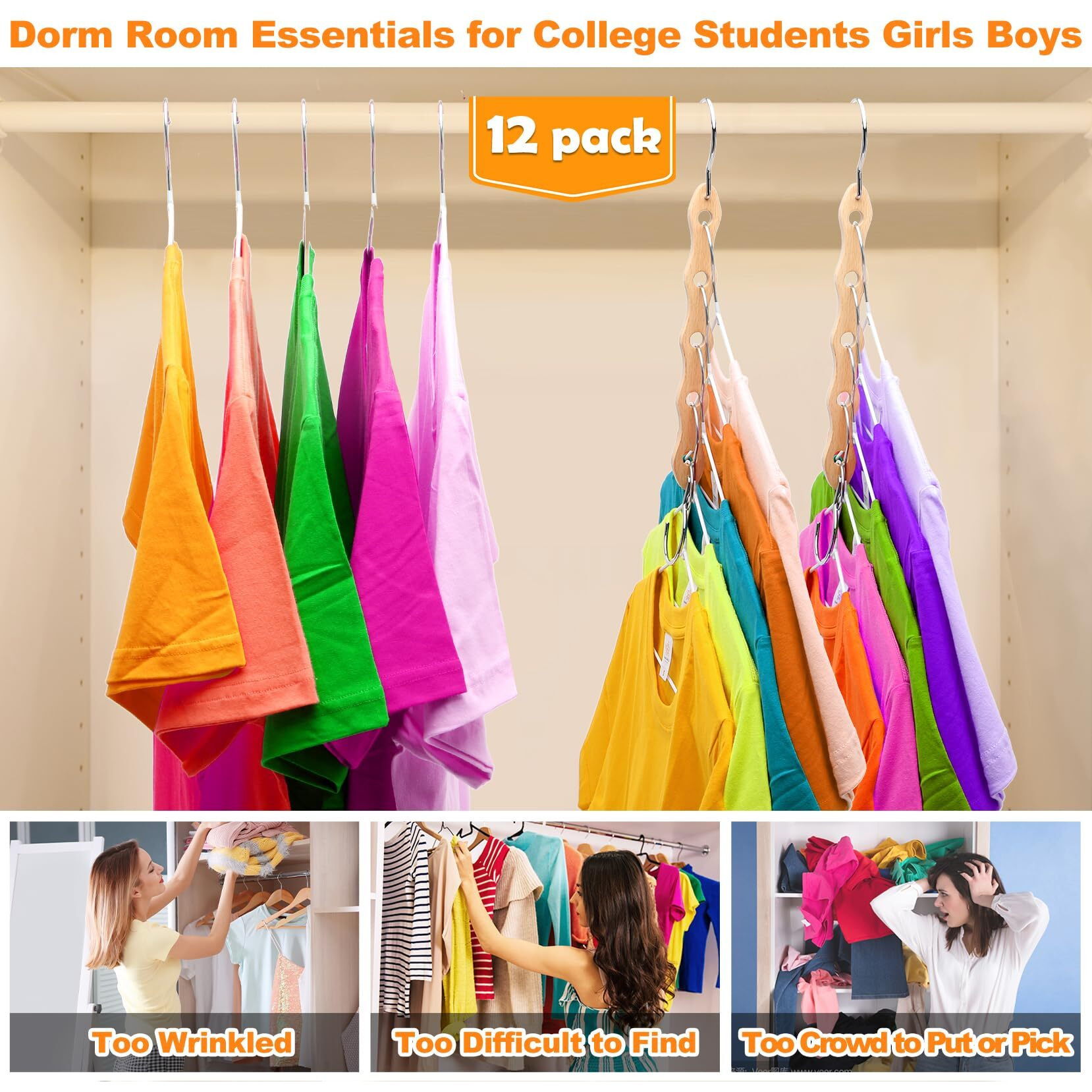 Heyhouse Closet Organizers And Storage College Dorm Room Essentials Multifunctional Closet Organizer Magic Space Saving Hangers Closet Storage Organization For Wardrobe Closet 12 Pack