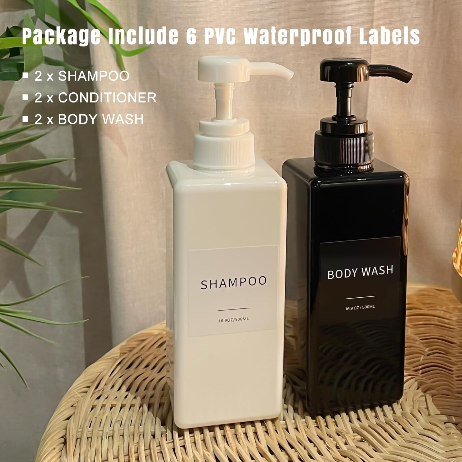 Shampoo And Conditioner Dispenser  Refillable Plastic Shampoo Pump Bottles With Waterproof Labels  Empty Body Wash Dispenser Set For Bathroom  Shower Soap Dispenser (Black  Set Of 3  16.9Oz)