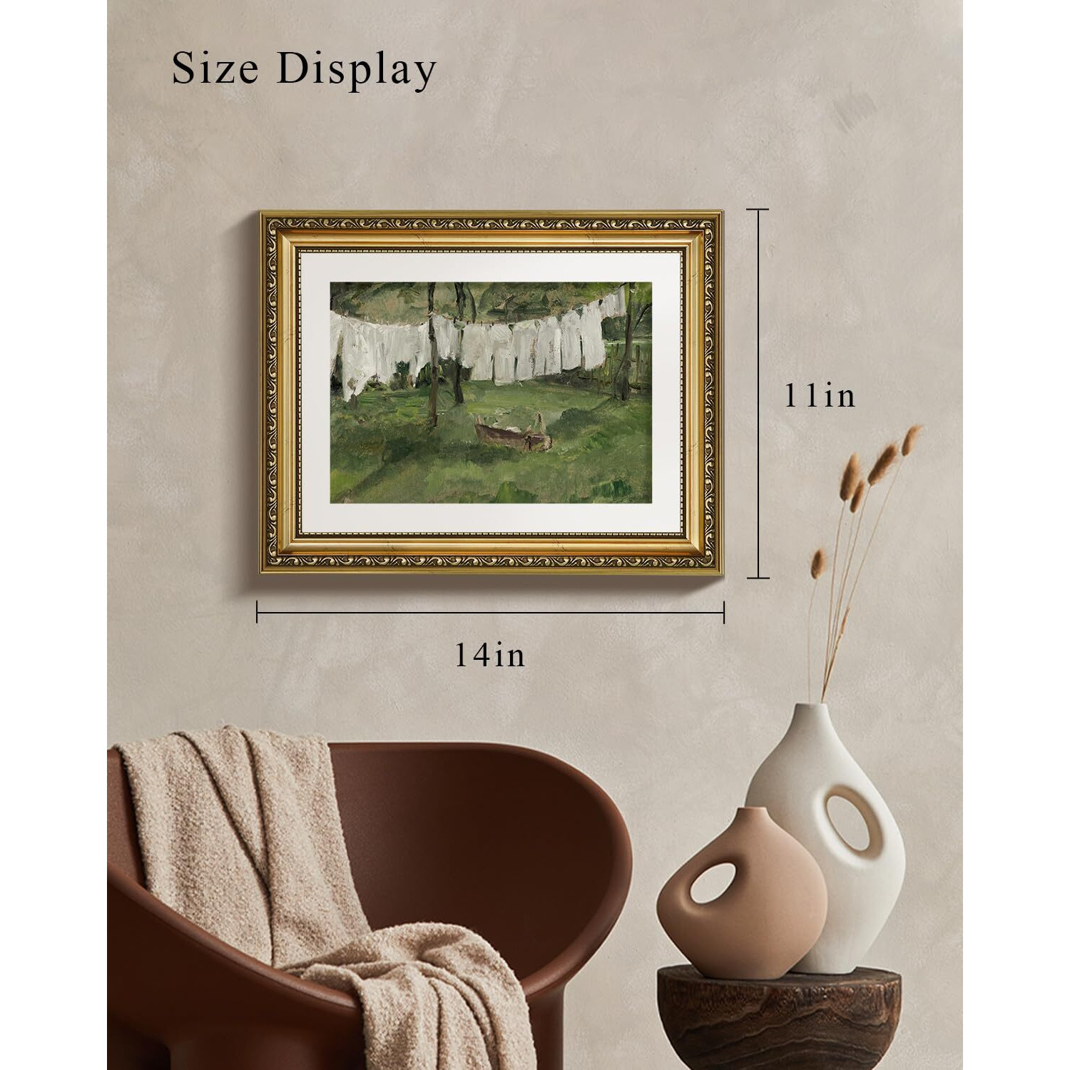 Viyyiea Gold Framed Wall Art Canvas Print Home Decor Vintage Laundry Room Art Prints Antique Country Oil Painting Green Landscape Wall Decor Bathroom Art Wall Pictures For Living Room Bedroom 11X14In