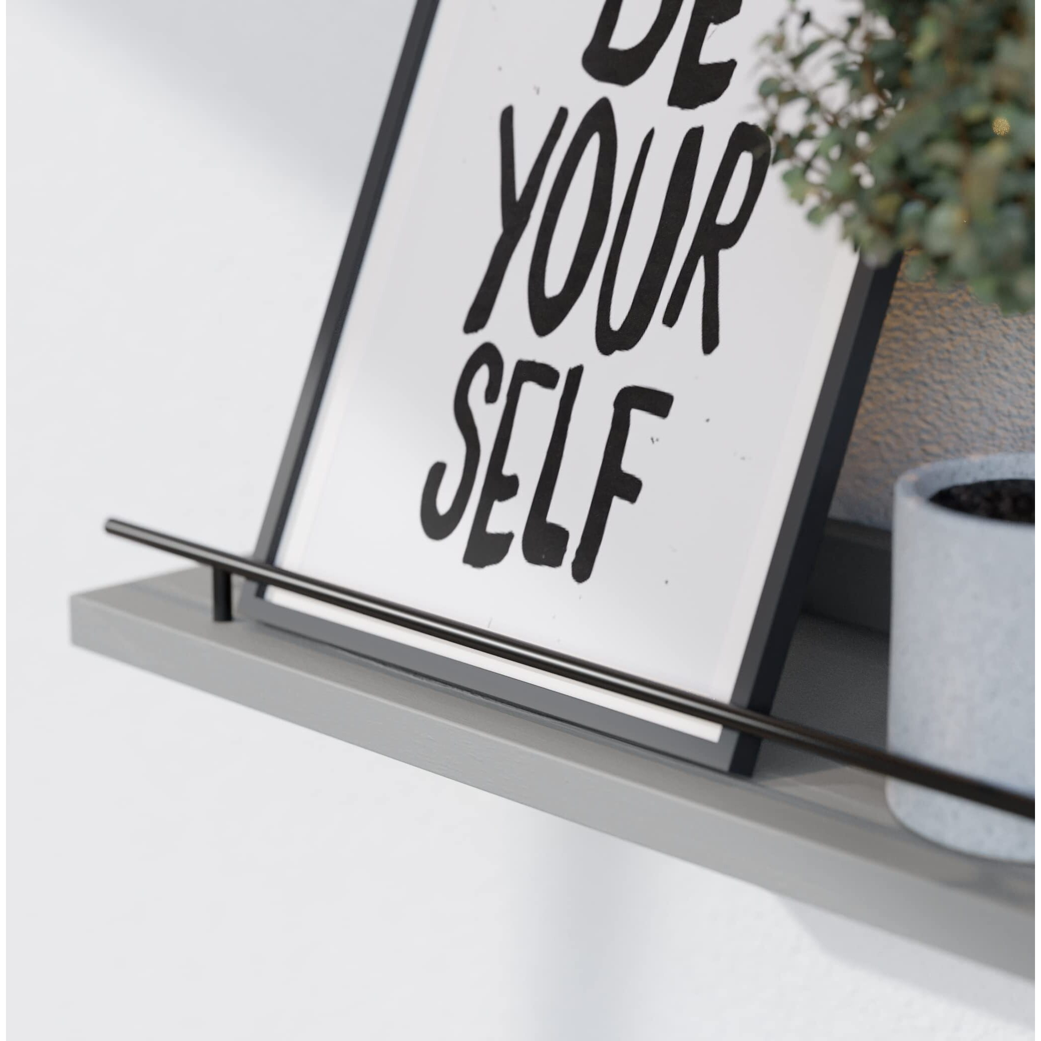 Wopitues Floating Shelves With Black Metal Guardrail  Shelves For Wall Decor Set Of 3  Wall Shelves For Bedroom  Bathroom  Kitchen  Living Room  Plants  Picture Frames  Art- Grey
