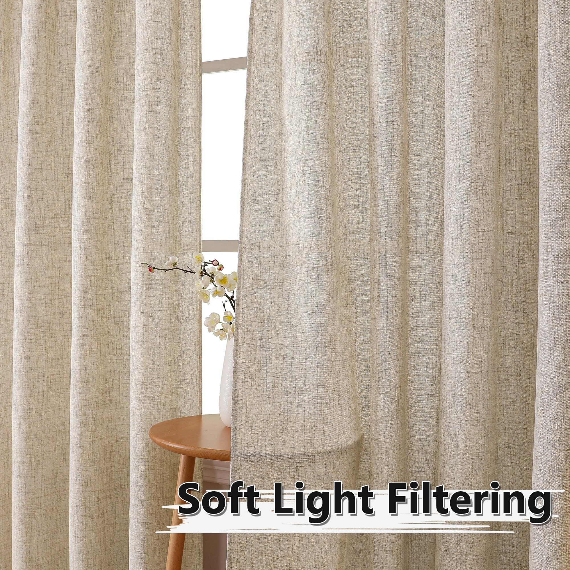 Tollpiz Short Linen Curtain Bedroom Rod Pocket Semi Sheer Curtains Burlap Light Filtering Thick Linen Drape For Living Room  38 X 54 Inches Long  Natural  Set Of 2 Panels