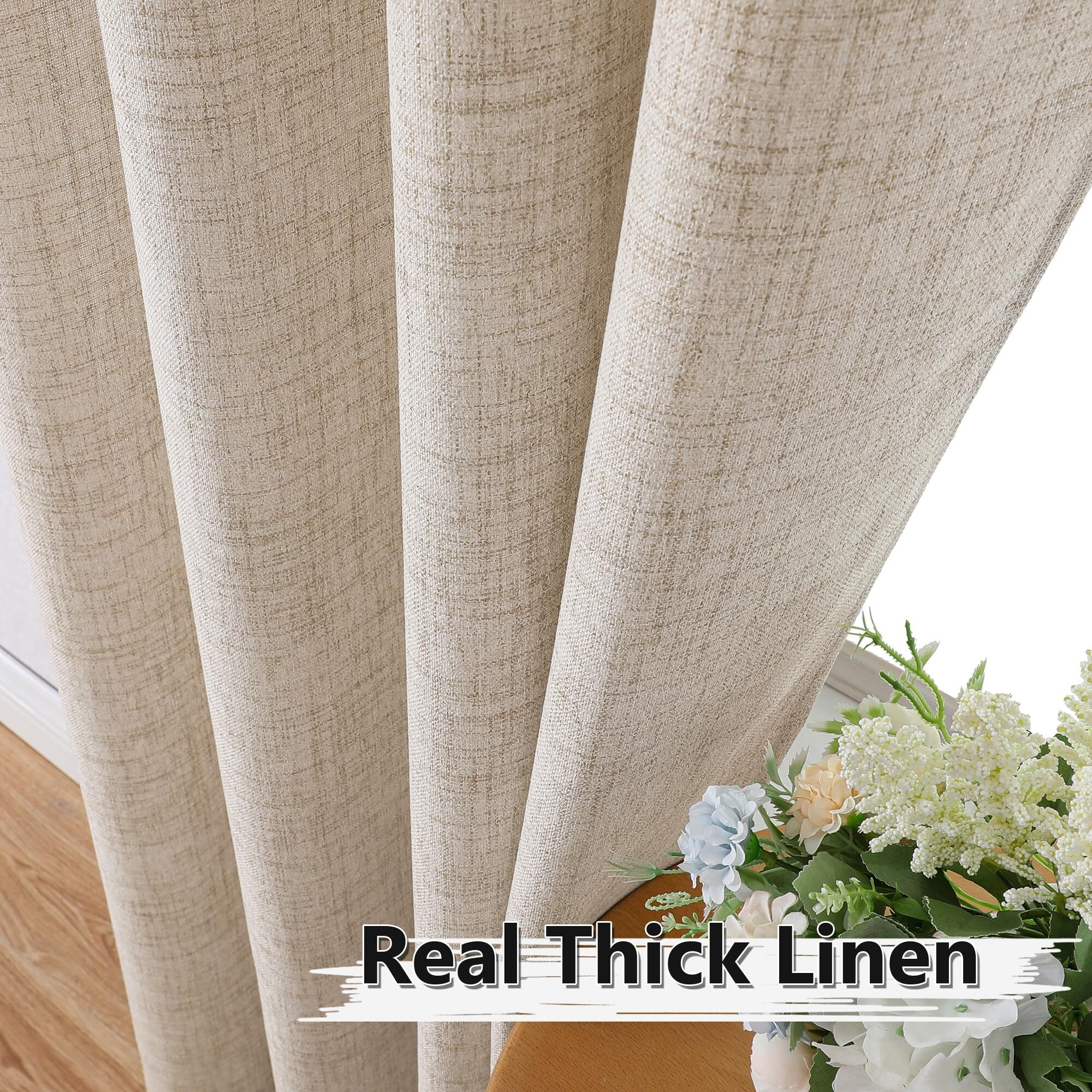 Tollpiz Short Linen Curtain Bedroom Rod Pocket Semi Sheer Curtains Burlap Light Filtering Thick Linen Drape For Living Room  38 X 54 Inches Long  Natural  Set Of 2 Panels