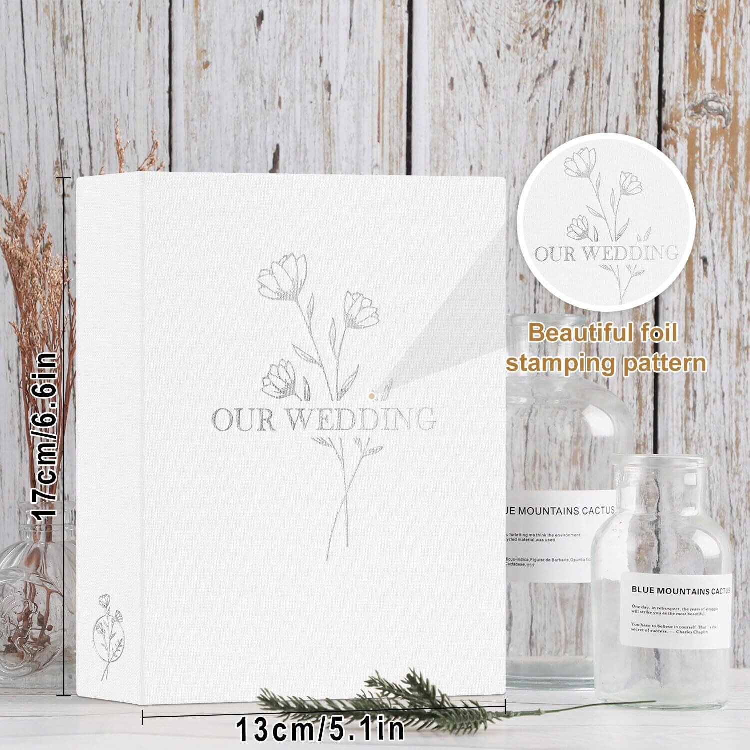 Lanpn Wedding Photo Album 4X6 2 Packs  Each Pack Holds 50 Pictures  Slip In Pockets Mini Linen Top Loading Wedding Photo Albums For Portrait Only 4X6 Picture (Flower  White)
