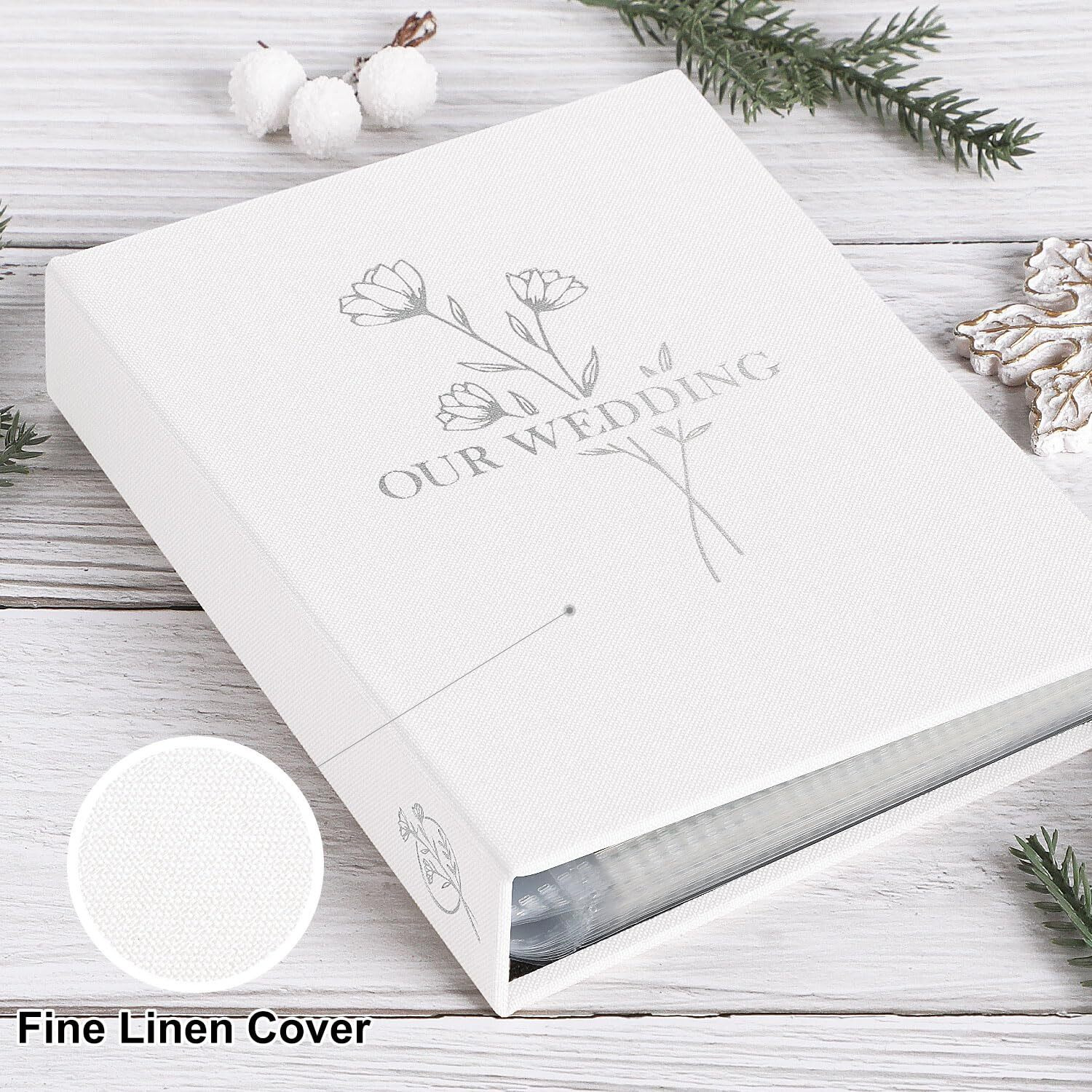 Lanpn Wedding Photo Album 4X6 2 Packs  Each Pack Holds 50 Pictures  Slip In Pockets Mini Linen Top Loading Wedding Photo Albums For Portrait Only 4X6 Picture (Flower  White)