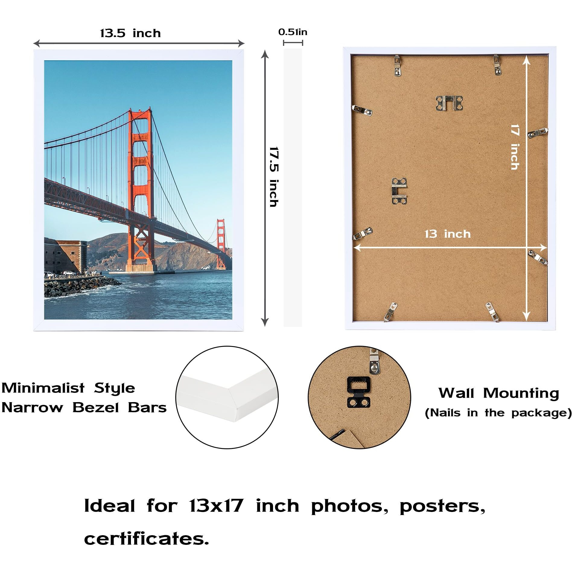 Omishe 13X17 Inch Picture Frame White For Wall Hanging  13 X 17 Frame Wall Gallery Photo Frame  White