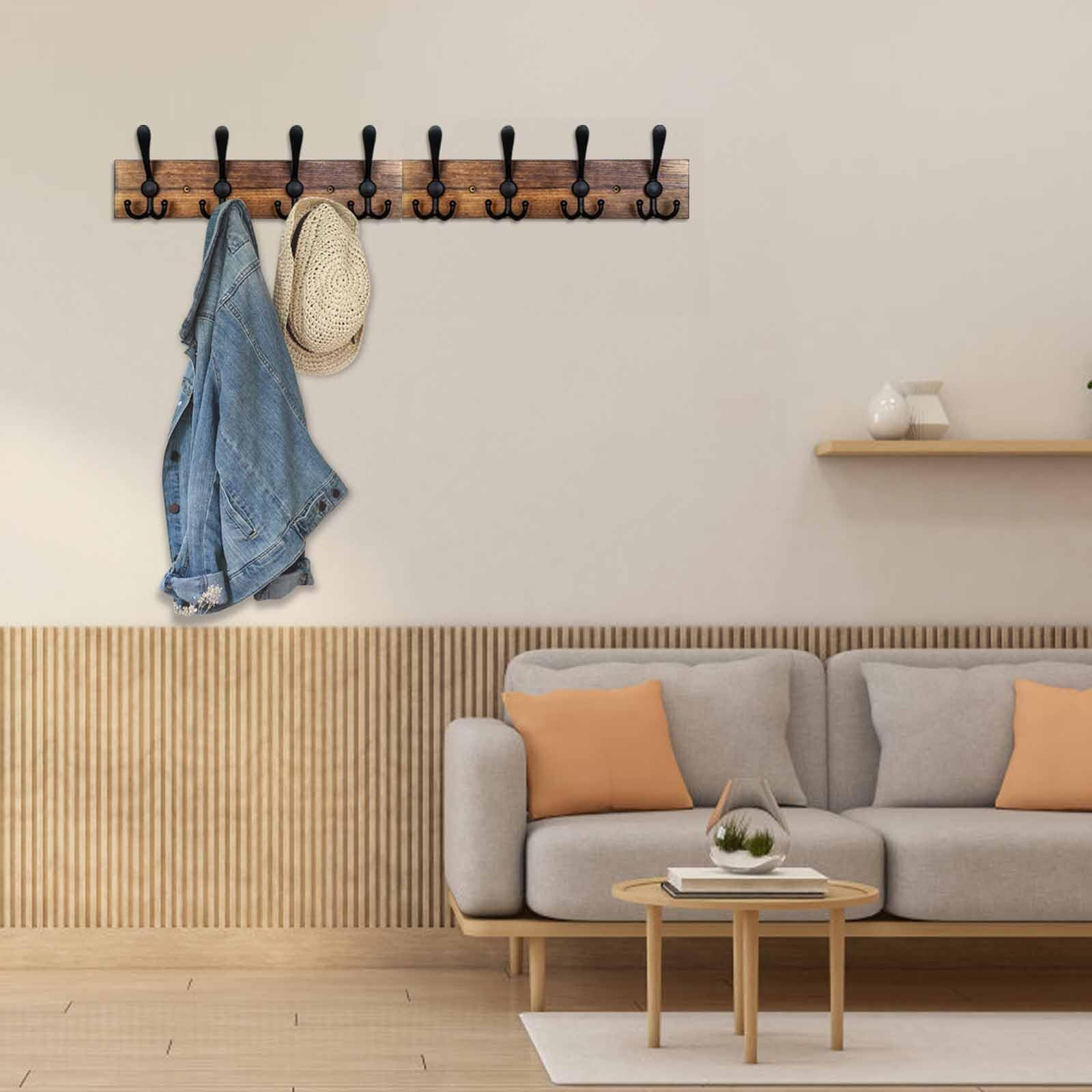 Homagic Coat Rack Wall Mount 31.5'' Coat Hanger Wall Mount Burnt Brown Coat Hooks For Wall Rustic Towel Racks For Bathroom Living Room Coat Hat Cloth