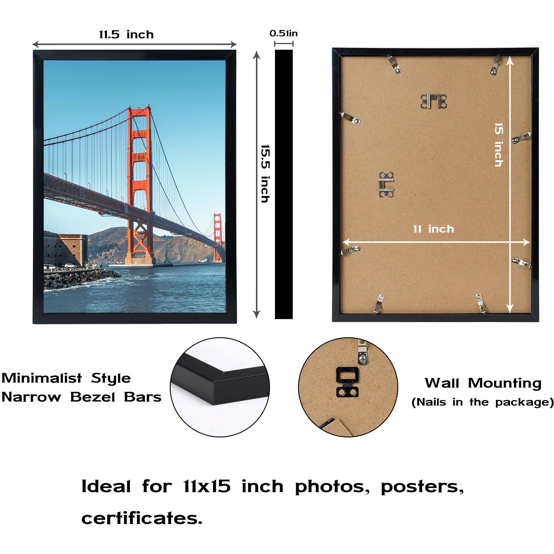 Omishe 11X15 Picture Frame Black For Wall Hanging  11 X 15 Frame Wall Mounting Horizontally Or Vertically  11 By 15 Wall Gallery Photo Frame  Black