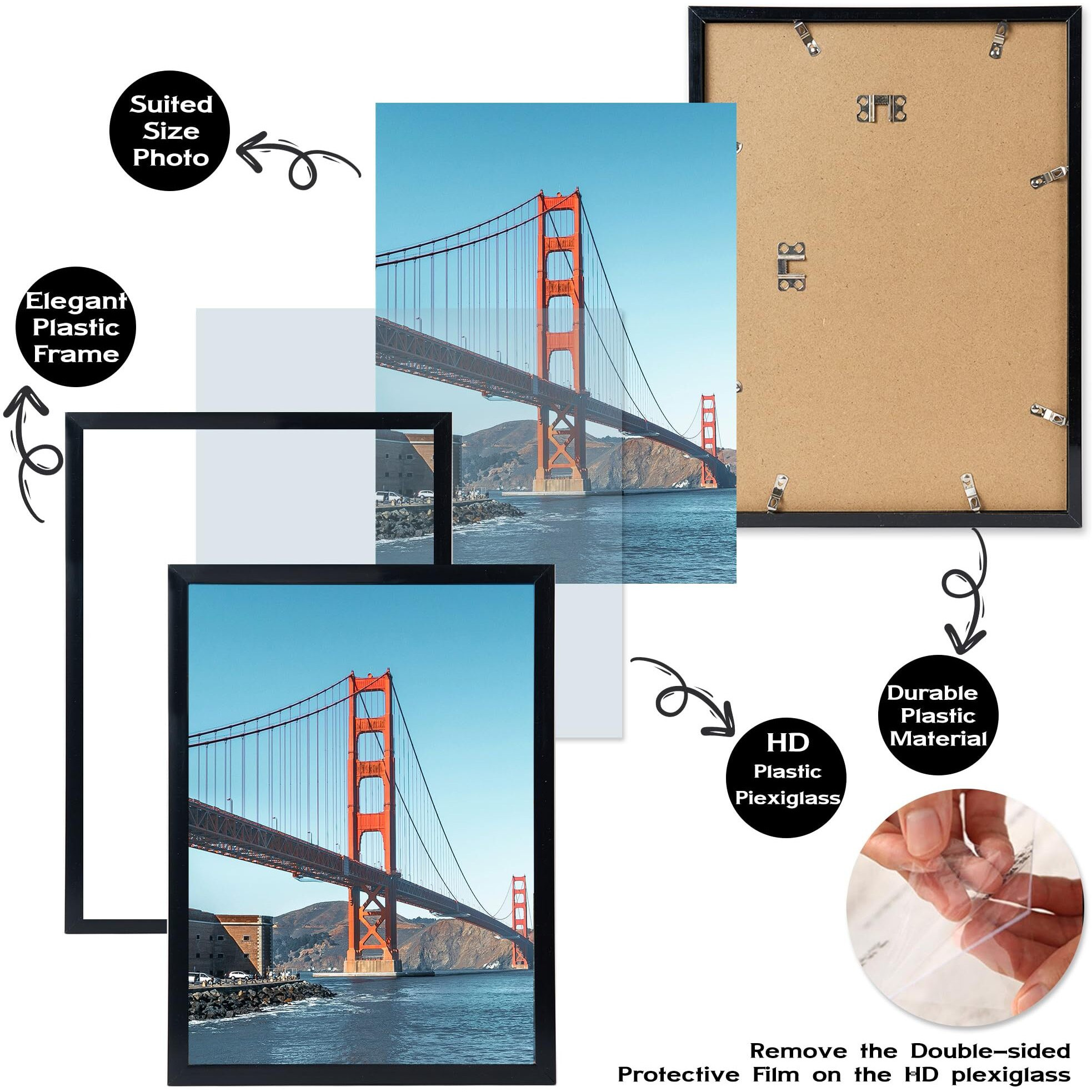 Omishe 11X15 Picture Frame Black For Wall Hanging  11 X 15 Frame Wall Mounting Horizontally Or Vertically  11 By 15 Wall Gallery Photo Frame  Black