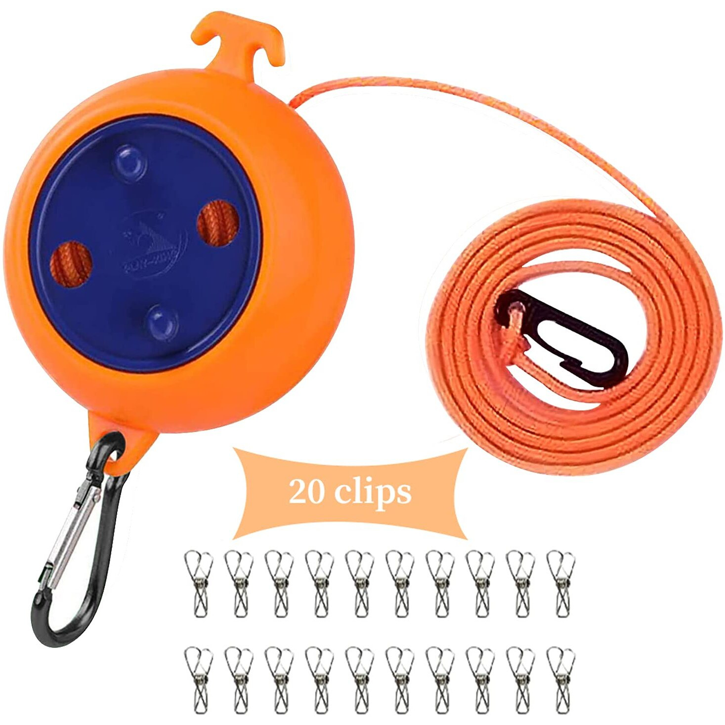 Portable Travel Clothesline Cord  Adjustable 26Ft Camping Clothes Line  Laundry Drying Rope For Hotel Trip Camping Backyard Outdoor/Indoor With 20Pcs Windproof Clothespins