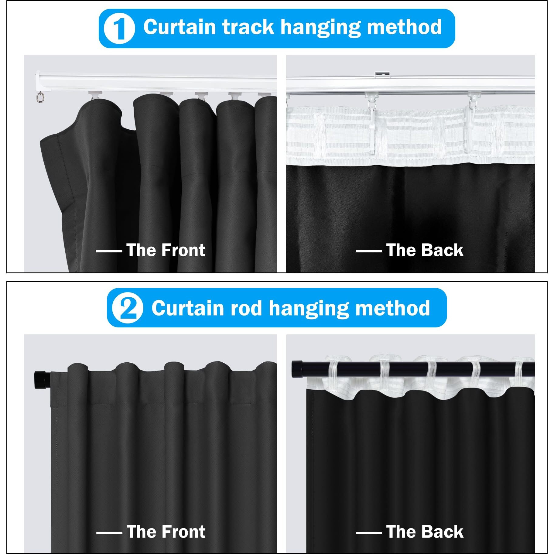 Makefeile Room Divider Curtains Total Blackout Privacy Curtain Panel Room Thermal Insulated Noise Reduction Curtain For Bedroom Window Living Room Ceiling Track Curtain W 15Ft  H 8Ft Black.