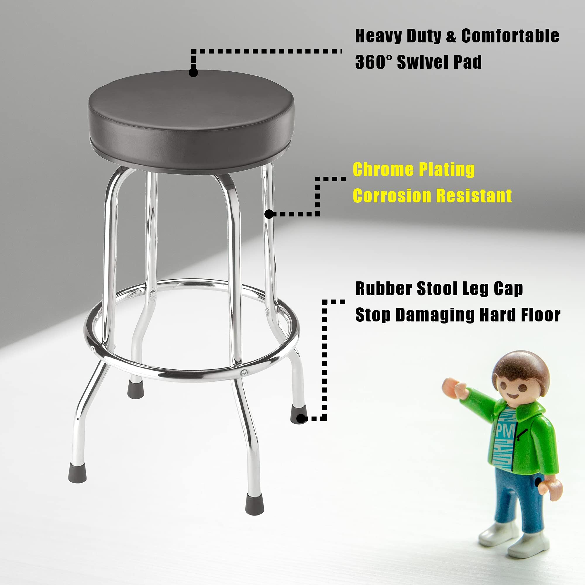Big Red Torin Swivel Bar Stool Padded Garage/Shop Seat With Chrome Plated Legs  Black  28.74"" Tall  18.5"" Diameter