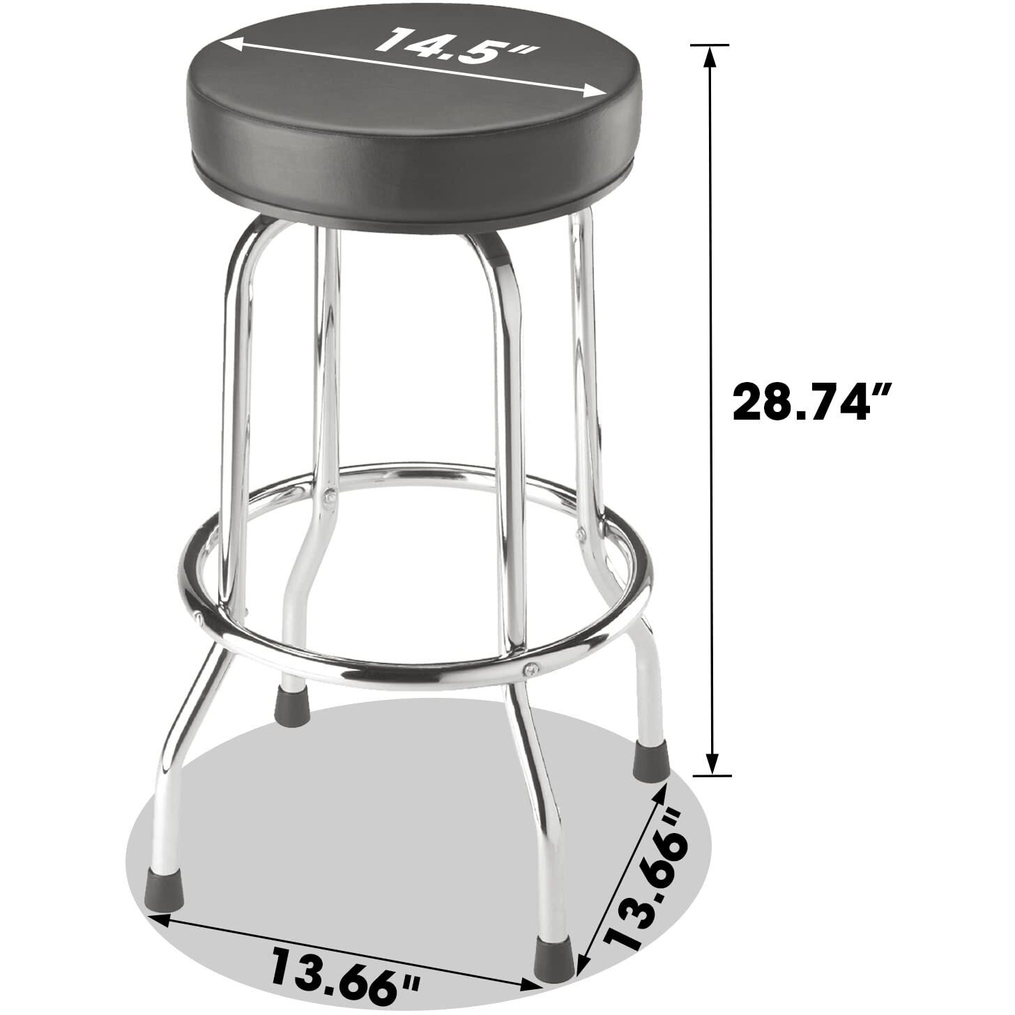 Big Red Torin Swivel Bar Stool Padded Garage/Shop Seat With Chrome Plated Legs  Black  28.74"" Tall  18.5"" Diameter