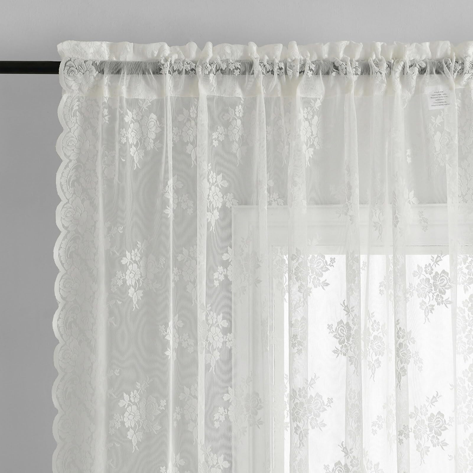 Kotile Short Lace Curtains 36 Inch Length 2 Panels Set  Country Rustic Floral Lace Kitchen Window Curtains Over Blinds  Rod Pocket Privacy Vintage Sheer Lace Caf Curtains  Each 52 X 36 Inch  Ivory