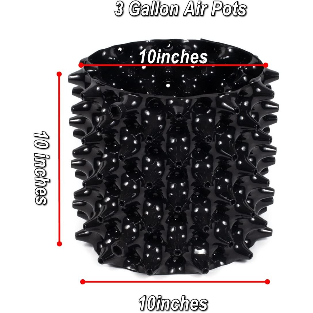 Grow-Green 3 Gallon Air Pruning Pots New Plastic Nursery Pot Fruit Vegetable Garden Self-Planting Pots (10)  Black (3G-10P)