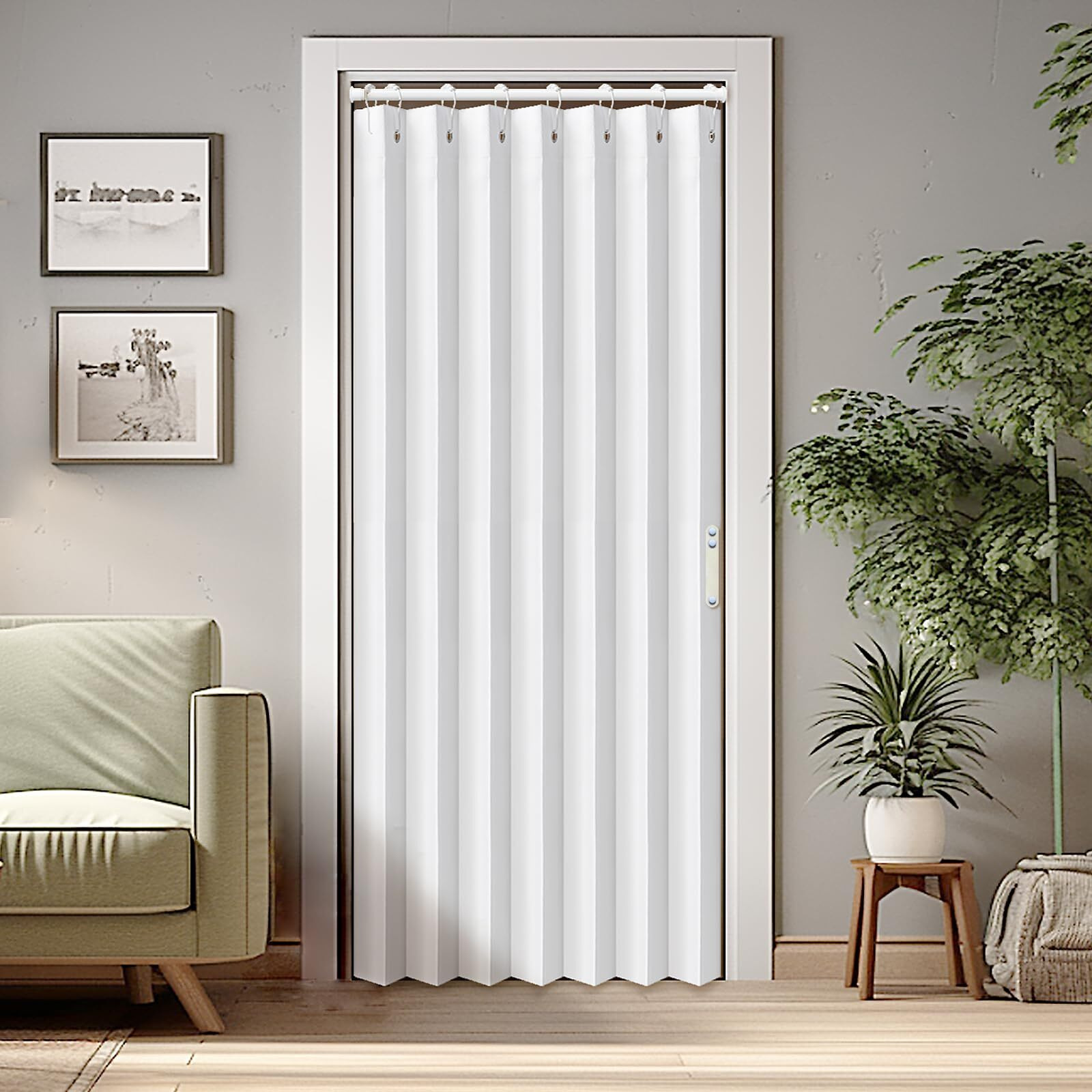 Vatge Door Curtains For Doorway  Folding Door Curtains Interior Closet Curtains For Bedroom  Bathroom  And Laundry Room  Pleated Door Curtains For Doorway 1 Panel With Tieback  W39 X L78  White