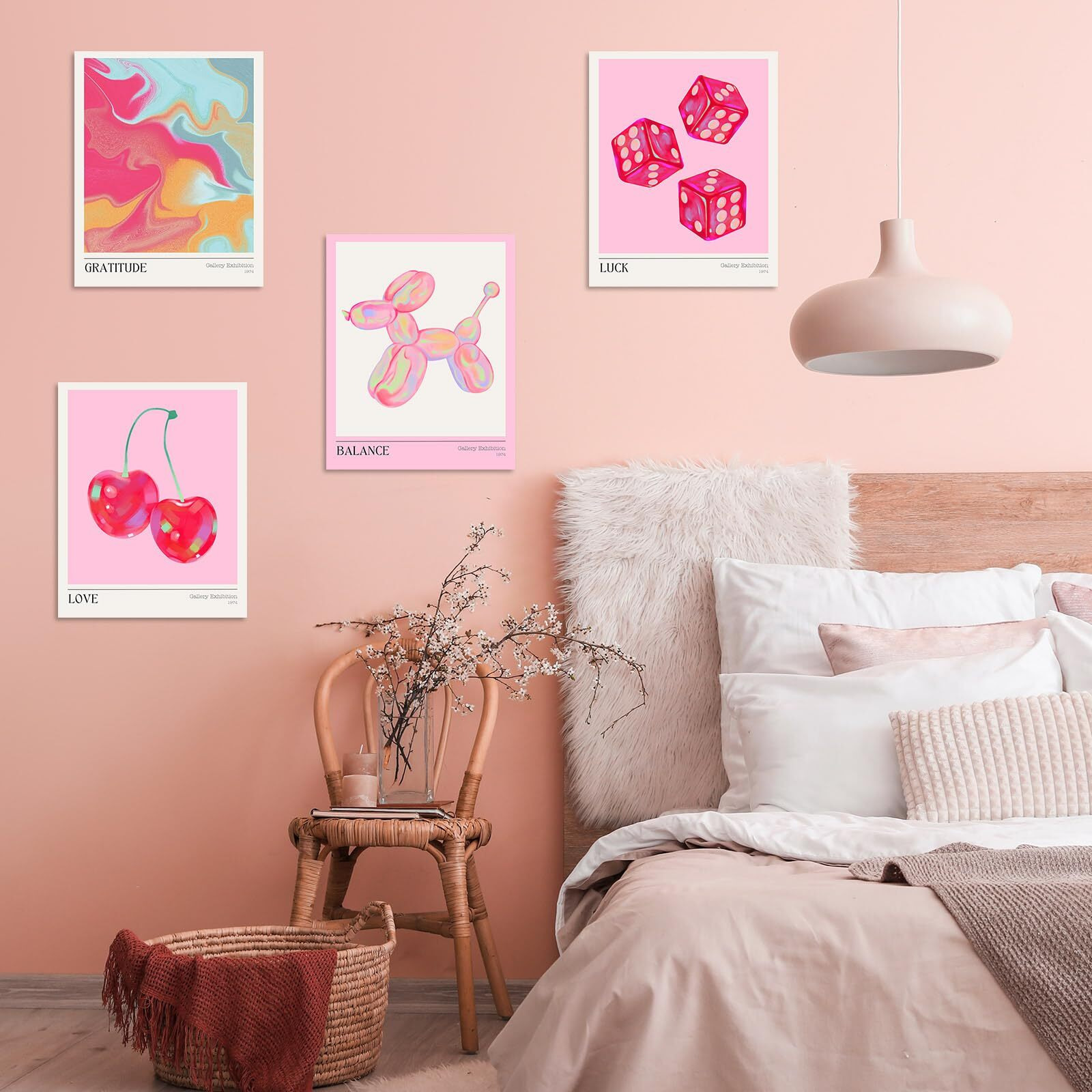 Habseligkeit Pink Cherry Wall Art Prints  Cute Wall Decors For Room Aesthtic  Posters For Girls Bedroom Decor Aesthetic Unframed  8X10In  Set Of 6