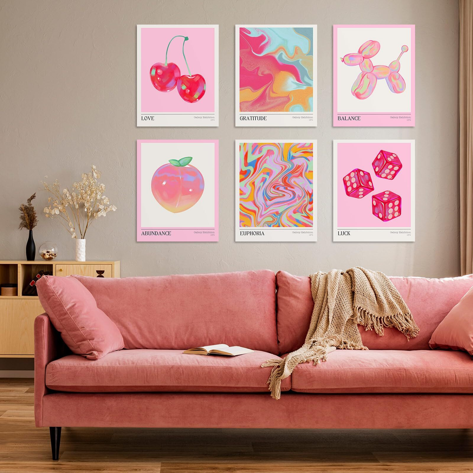 Habseligkeit Pink Cherry Wall Art Prints  Cute Wall Decors For Room Aesthtic  Posters For Girls Bedroom Decor Aesthetic Unframed  8X10In  Set Of 6